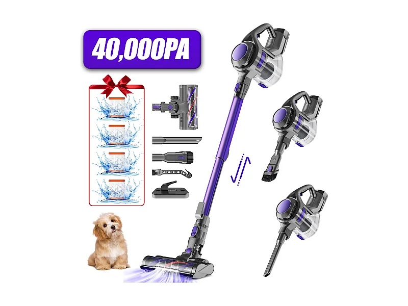 Hiazurm Aspirateur sans fil - 360W - Batterie 2200 mAh - 50 minutes - Bac à poussière de 1,3 L - Pour tapis et sols durs