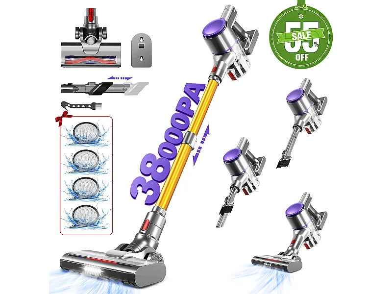 Hiazurm Aspirateur sans fil- 30000Pa - 300W - Aspirateur sans fil - Batterie 2200 mAh - 50 minutes - Bac à poussière de 1,5 L - Pour tapis et sols durs