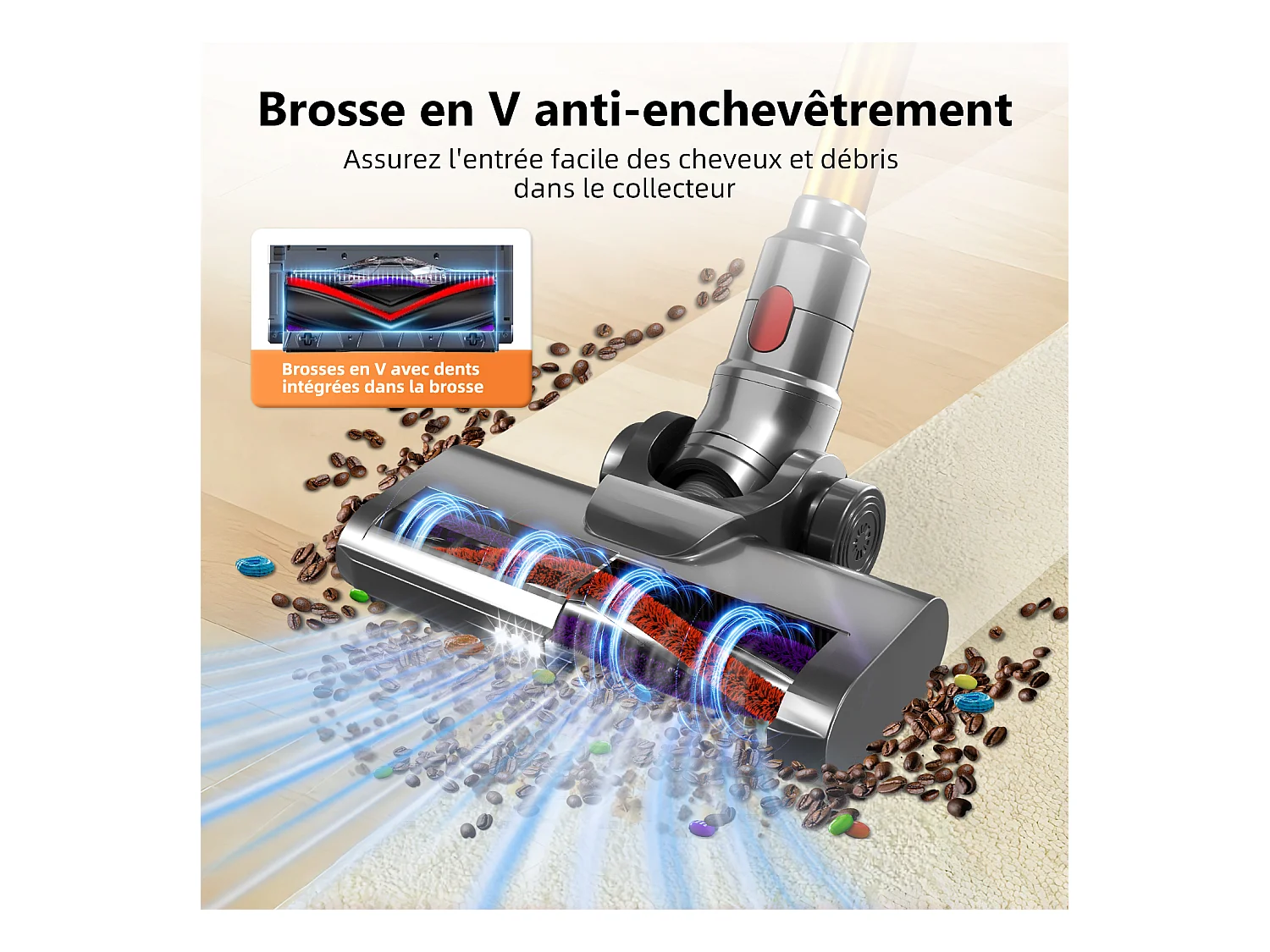 Hiazurm Aspirateur sans fil- 30000Pa - 300W - Aspirateur sans fil - Batterie 2200 mAh - 50 minutes - Bac à poussière de 1,5 L - Pour tapis et sols durs