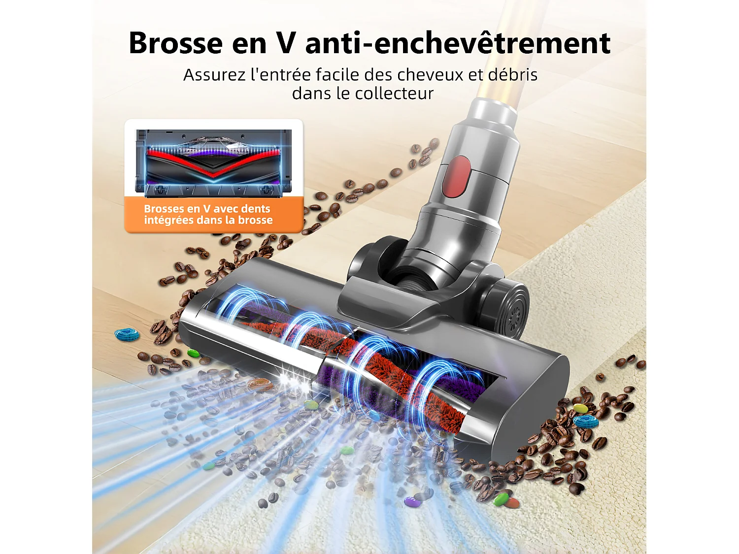 Hiazurm Aspirateur sans fil- 38000Pa - 300W - Aspirateur sans fil - Batterie 2200 mAh - 50 minutes - Bac à poussière de 1,5 L - Pour tapis et sols durs