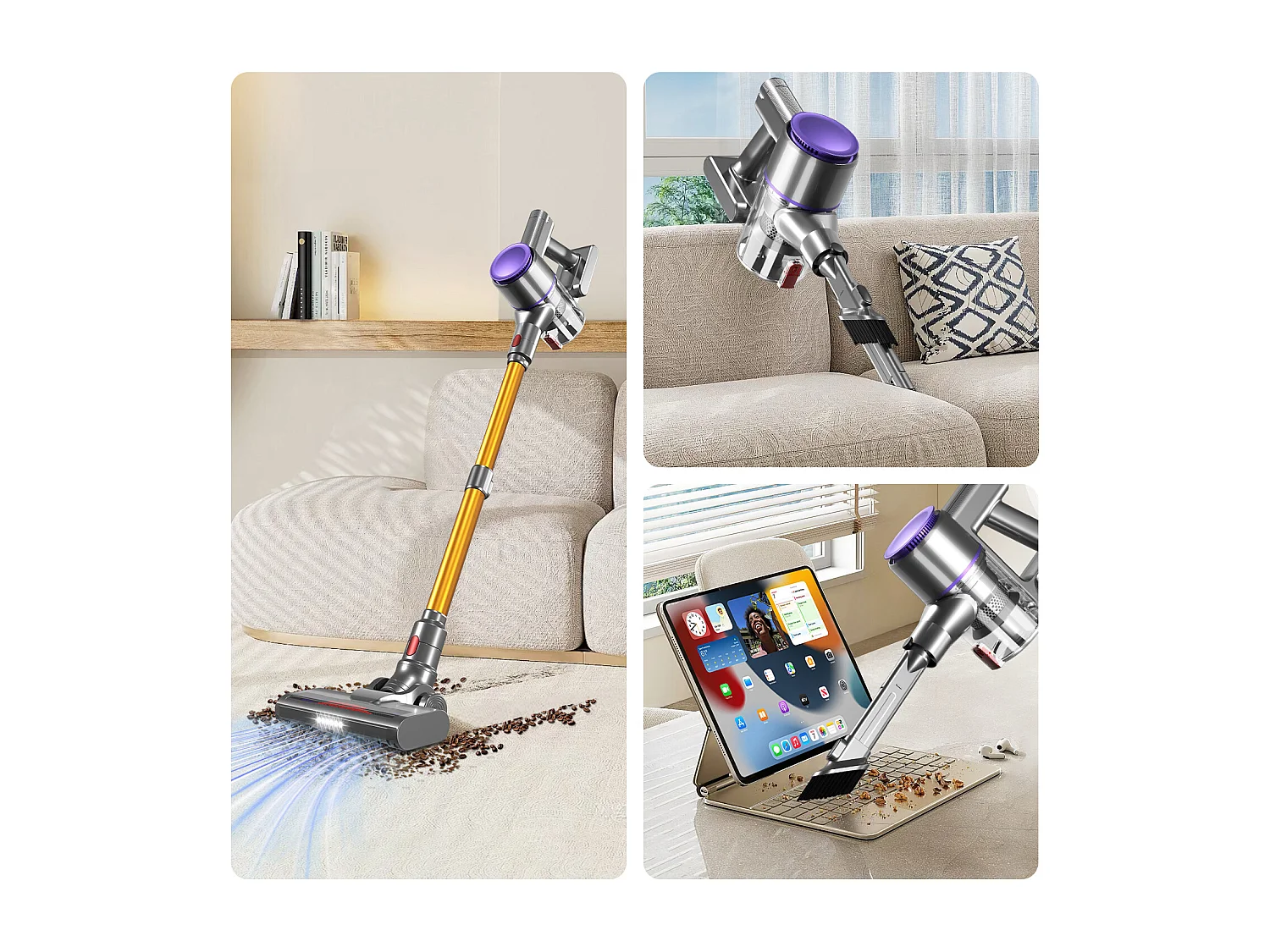 Hiazurm Aspirateur sans fil- 38000Pa - 300W - Aspirateur sans fil - Batterie 2200 mAh - 50 minutes - Bac à poussière de 1,5 L - Pour tapis et sols durs