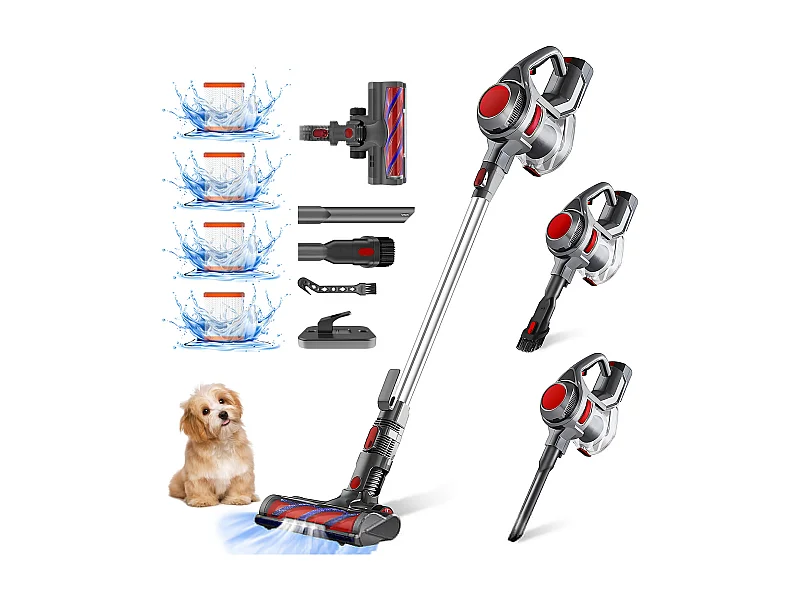 Hiazurm Aspirateur sans fil- 360W - Aspirateur sans fil - Batterie 2200 mAh - 50 minutes - Bac à poussière de 1,8 L - Pour tapis et sols durs