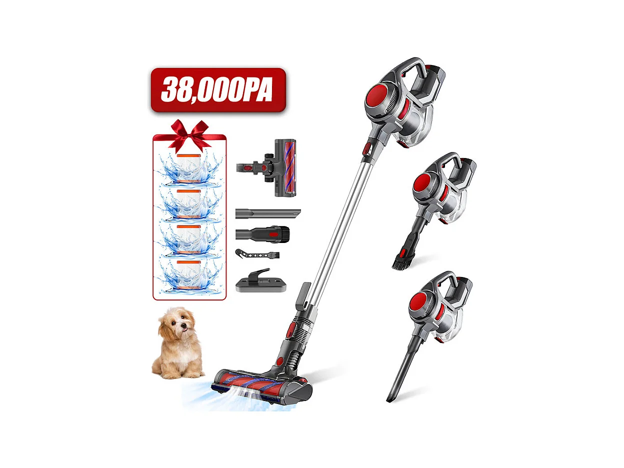 Hiazurm Aspirateur sans fil- 360W - Aspirateur sans fil - Batterie 2200 mAh - 50 minutes - Bac à poussière de 1,3 L - Pour tapis et sols durs