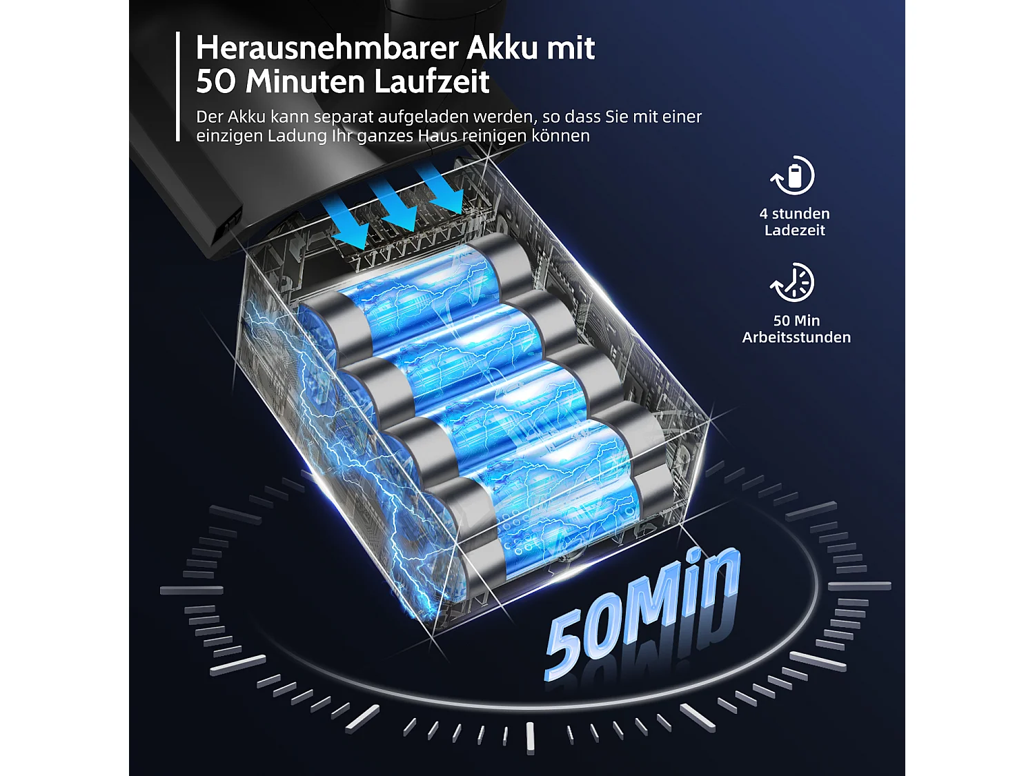 Hiazurm Aspirateur sans fil- 360W - Aspirateur sans fil - Batterie 2200 mAh - 50 minutes - Bac à poussière de 1,8 L - Pour tapis et sols durs