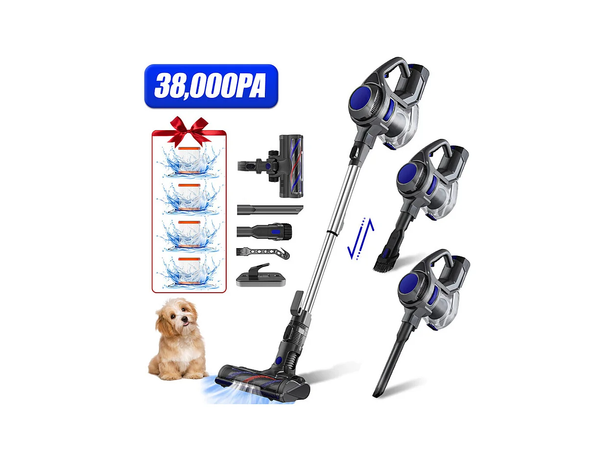 Hiazurm Aspirateur Balai - Aspirateur Sans Fil - Batterie 2200 mAh - 50 Minutes d’Autonomie - Bac à Poussière 1,3 L - Pour Tapis et Sols Durs