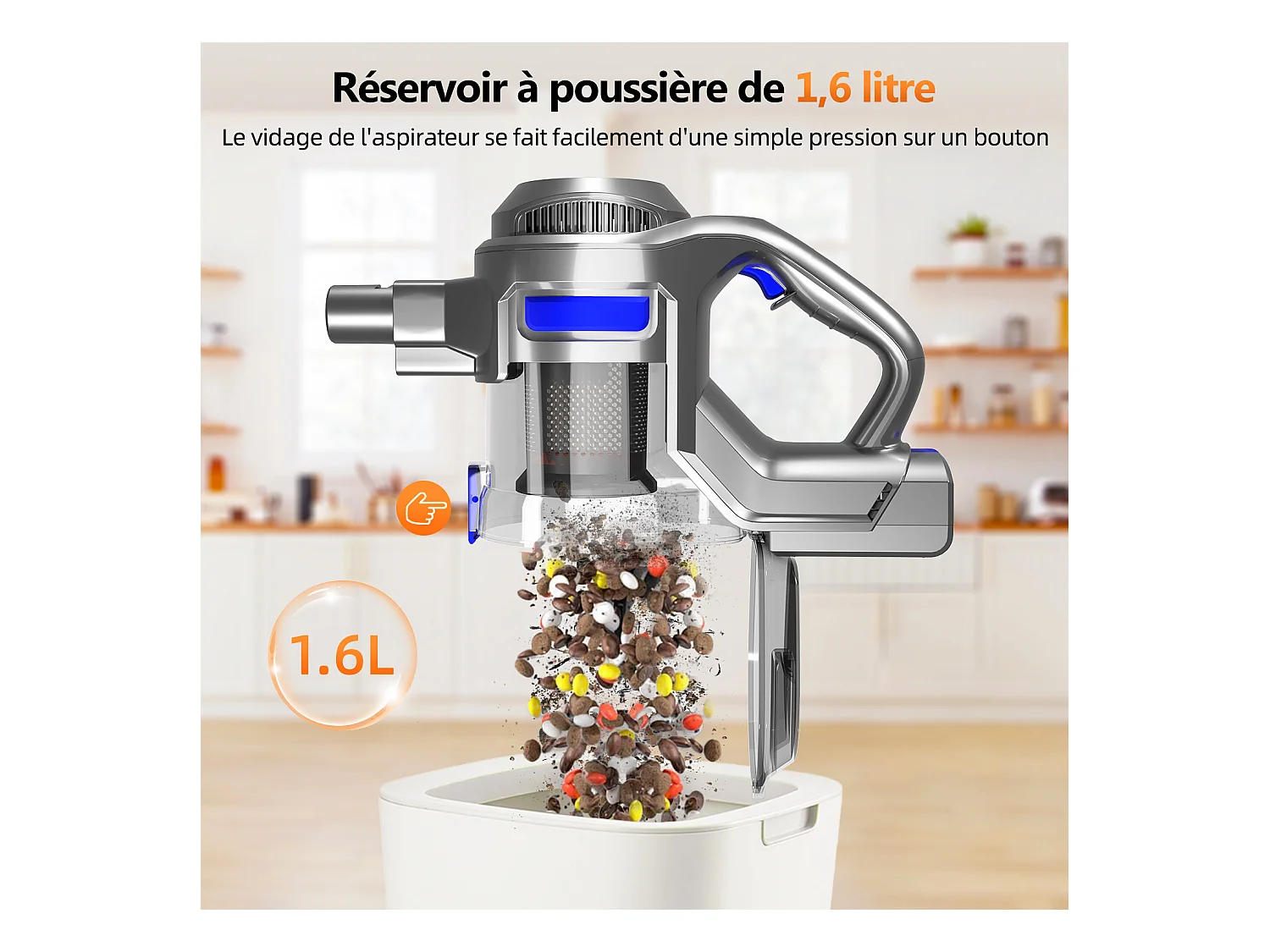 Hiazurm Aspirateur Balai - Aspirateur Sans Fil - Batterie 2200 mAh - 50 Minutes d’Autonomie - Bac à Poussière 1,3 L - Pour Tapis et Sols Durs