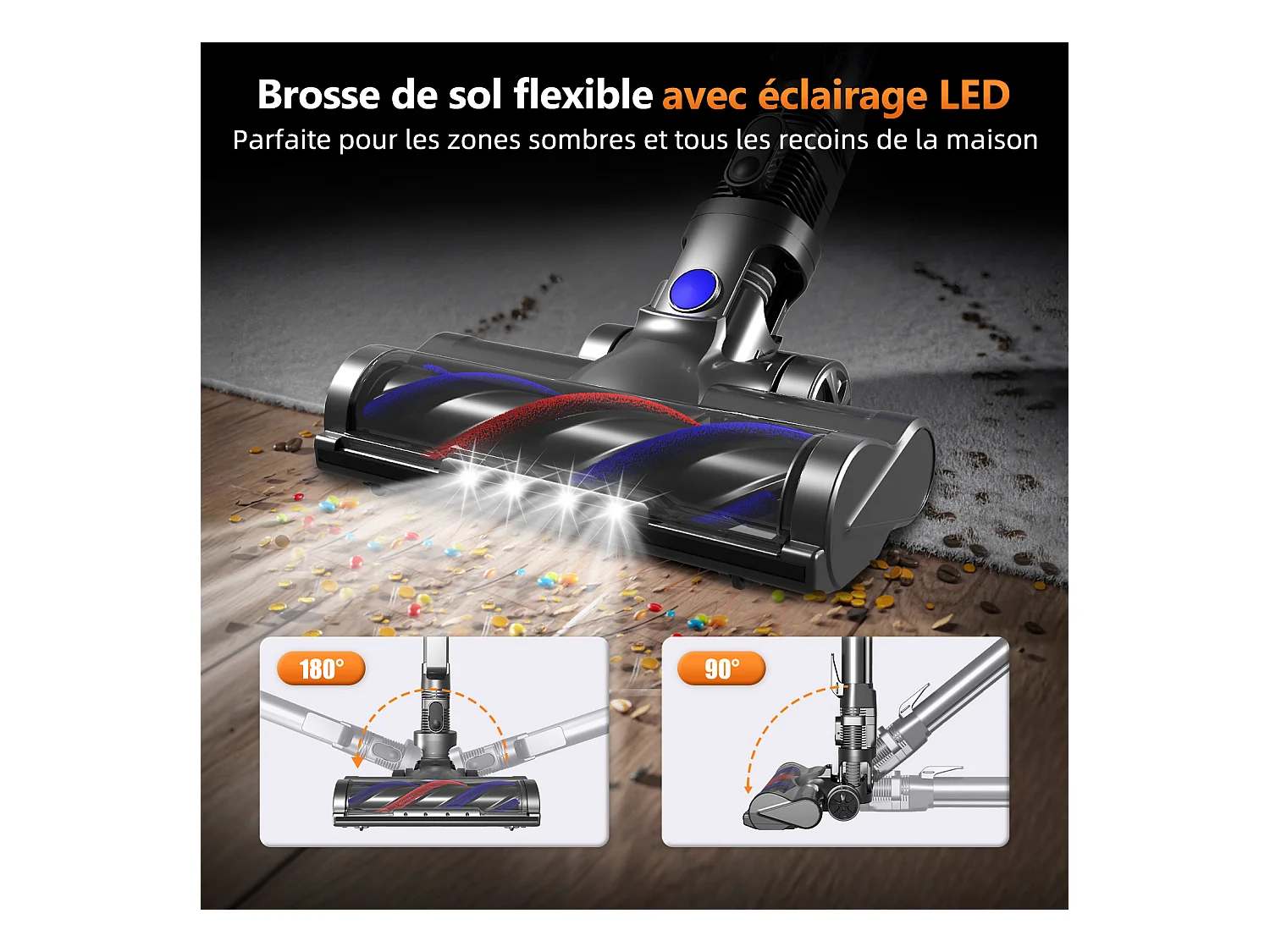 Hiazurm Aspirateur Balai - Aspirateur Sans Fil - Batterie 2200 mAh - 50 Minutes d’Autonomie - Bac à Poussière 1,3 L - Pour Tapis et Sols Durs