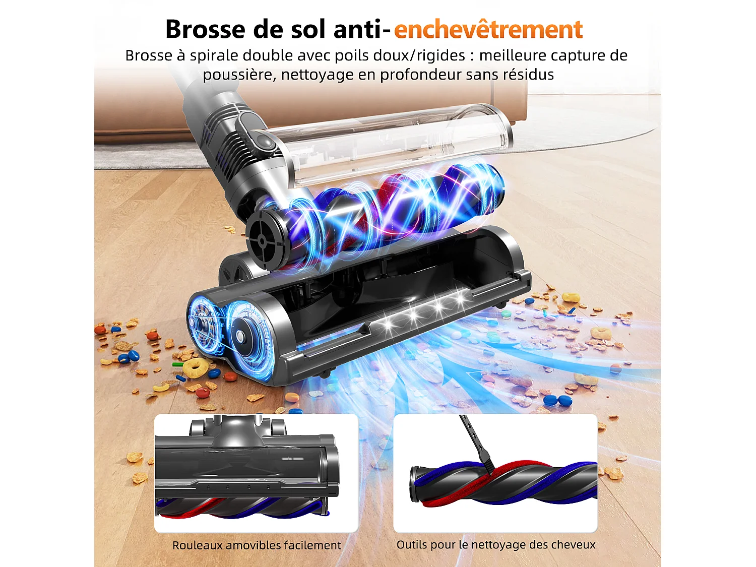 Hiazurm Aspirateur Balai - Aspirateur Sans Fil - Batterie 2200 mAh - 50 Minutes d’Autonomie - Bac à Poussière 1,3 L - Pour Tapis et Sols Durs