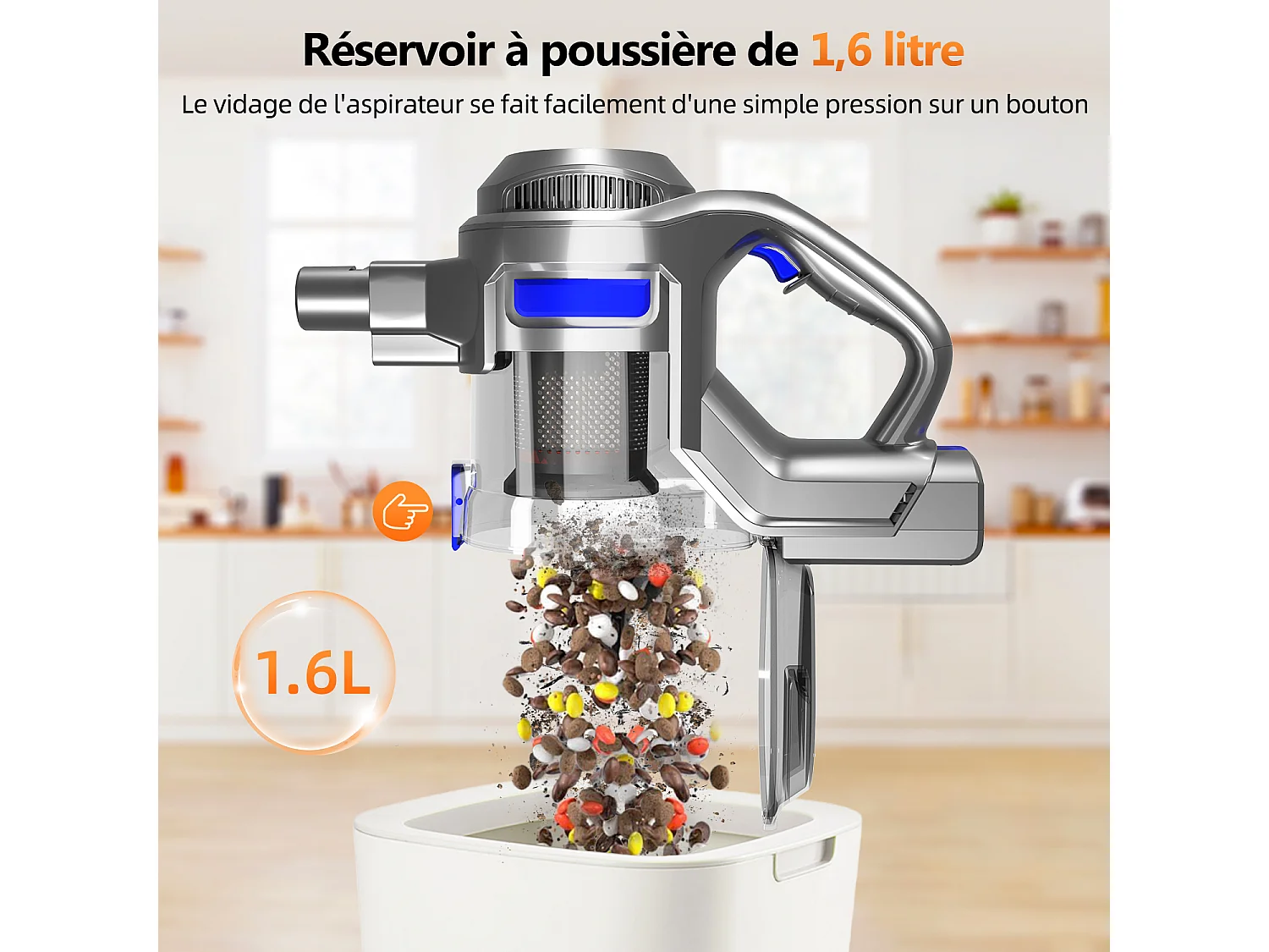 Hiazurm Aspirateur Balai - Aspirateur Sans Fil - Batterie 2200 mAh - 50 Minutes d’Autonomie - Bac à Poussière 1,3 L - Pour Tapis et Sols Durs