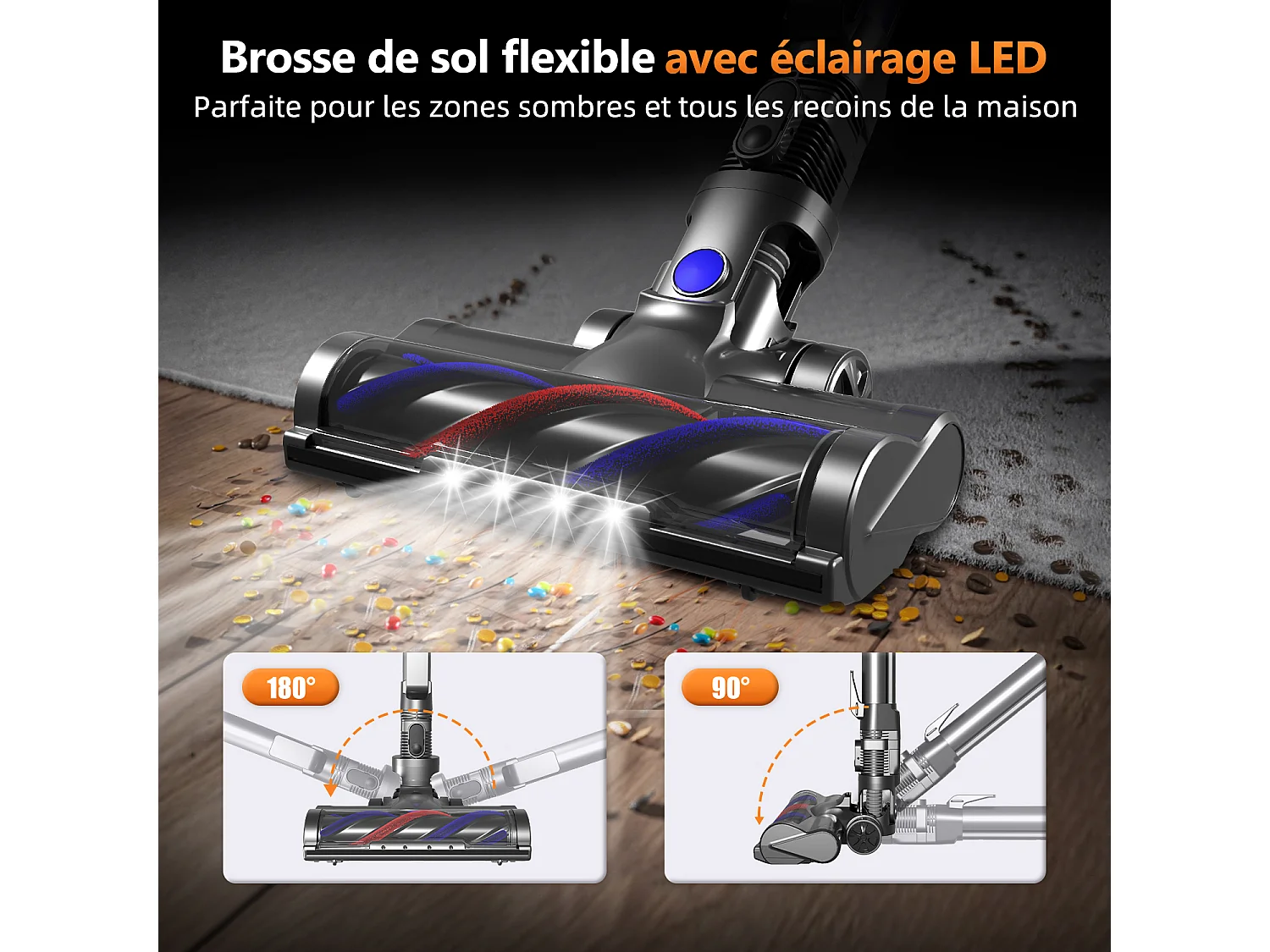 Hiazurm Aspirateur Balai - Aspirateur Sans Fil - Batterie 2200 mAh - 50 Minutes d’Autonomie - Bac à Poussière 1,3 L - Pour Tapis et Sols Durs