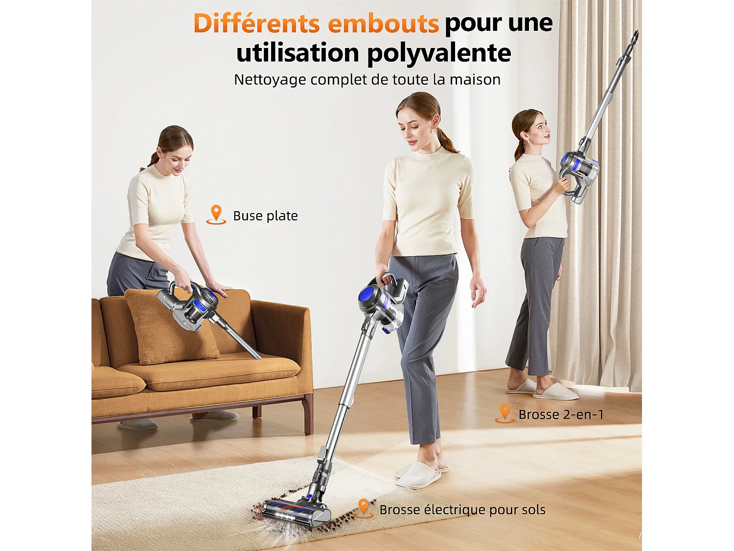 Hiazurm Aspirateur Balai - Aspirateur Sans Fil - Batterie 2200 mAh - 50 Minutes d’Autonomie - Bac à Poussière 1,3 L - Pour Tapis et Sols Durs