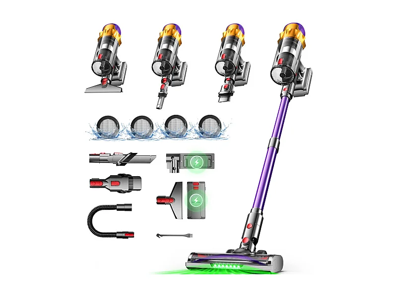 Hiazurm Aspirateur sans fil - 65000Pa - Aspirateur 3 niveaux de puissance d'aspiration - Écran LED - Autonomie de 20-70 minutes