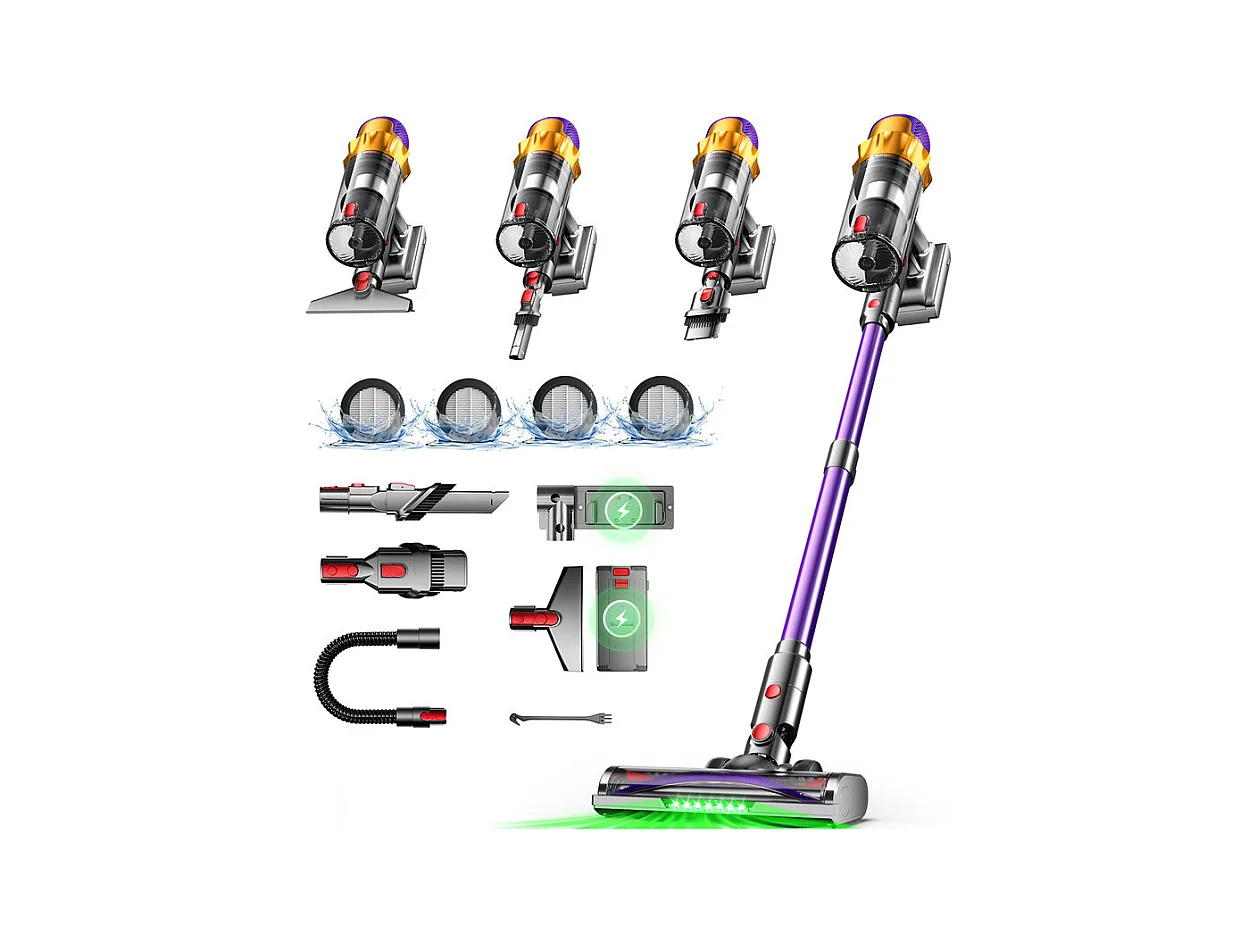 Hiazurm Aspirateur sans fil - 65000Pa - Aspirateur 3 niveaux de puissance d'aspiration - Écran LED - Autonomie de 20-70 minutes