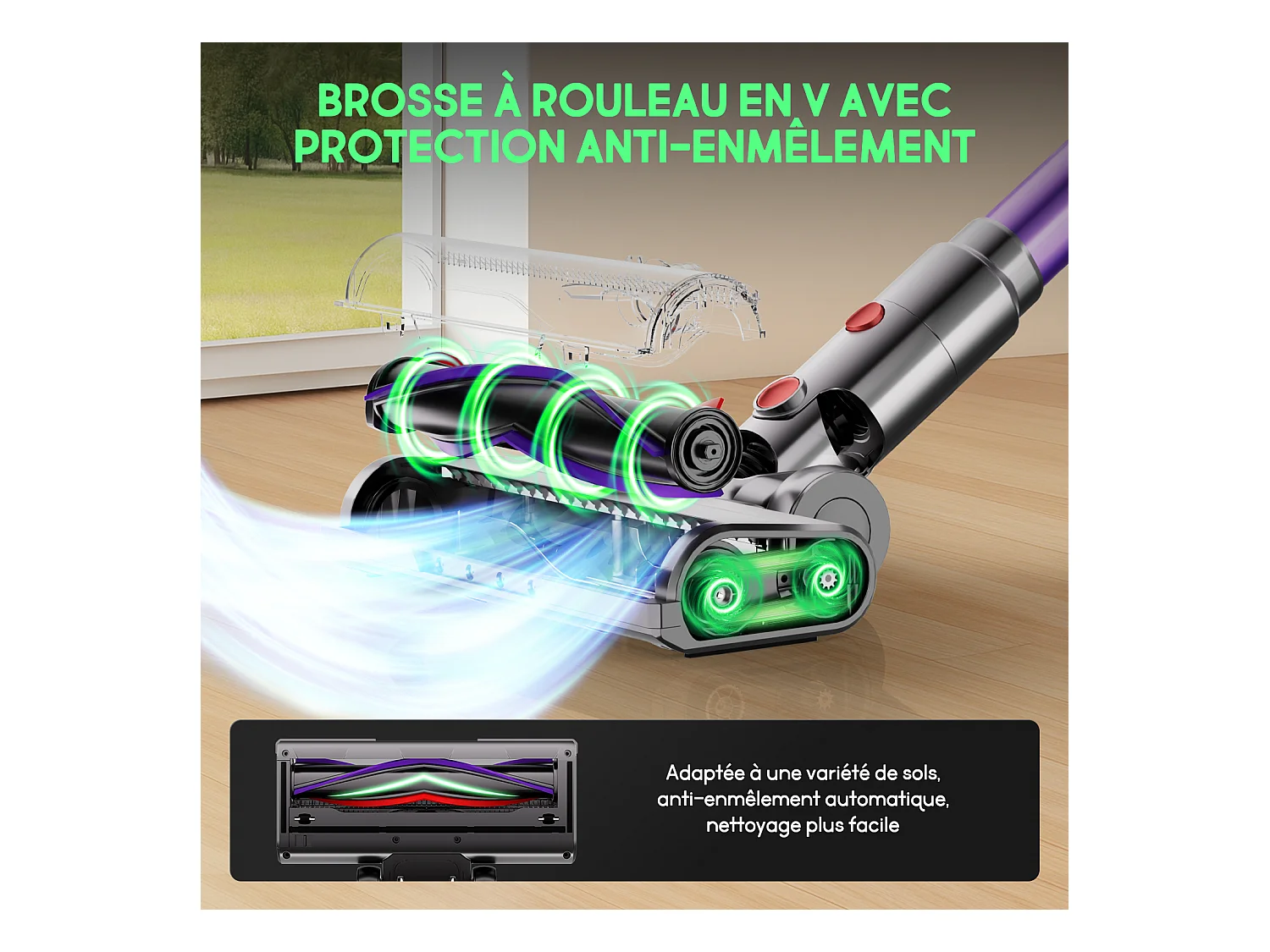 Hiazurm Aspirateur sans fil - 65000Pa - Aspirateur 3 niveaux de puissance d'aspiration - Écran LED - Autonomie de 20-70 minutes