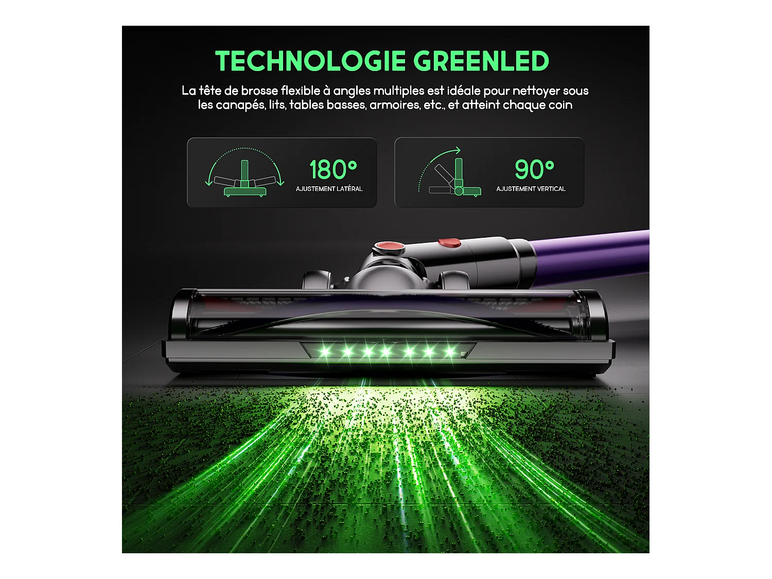 Hiazurm Aspirateur sans fil - 65000Pa - Aspirateur 3 niveaux de puissance d'aspiration - Écran LED - Autonomie de 20-70 minutes