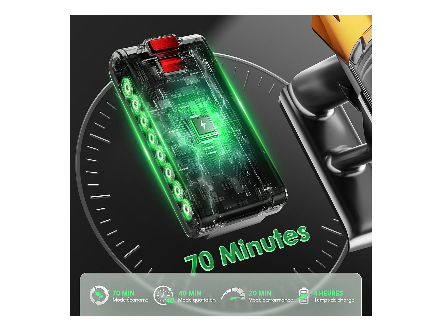 Hiazurm Aspirateur sans fil - 65000Pa - Aspirateur 3 niveaux de puissance d'aspiration - Écran LED - Autonomie de 20-70 minutes