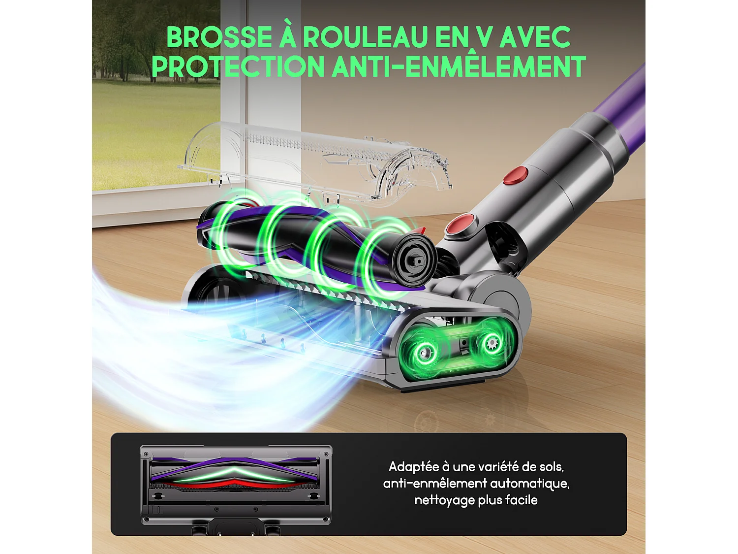 Hiazurm Aspirateur sans fil - 70000Pa - Aspirateur 3 niveaux de puissance d'aspiration - Écran LED - Autonomie de 20-70 minutes