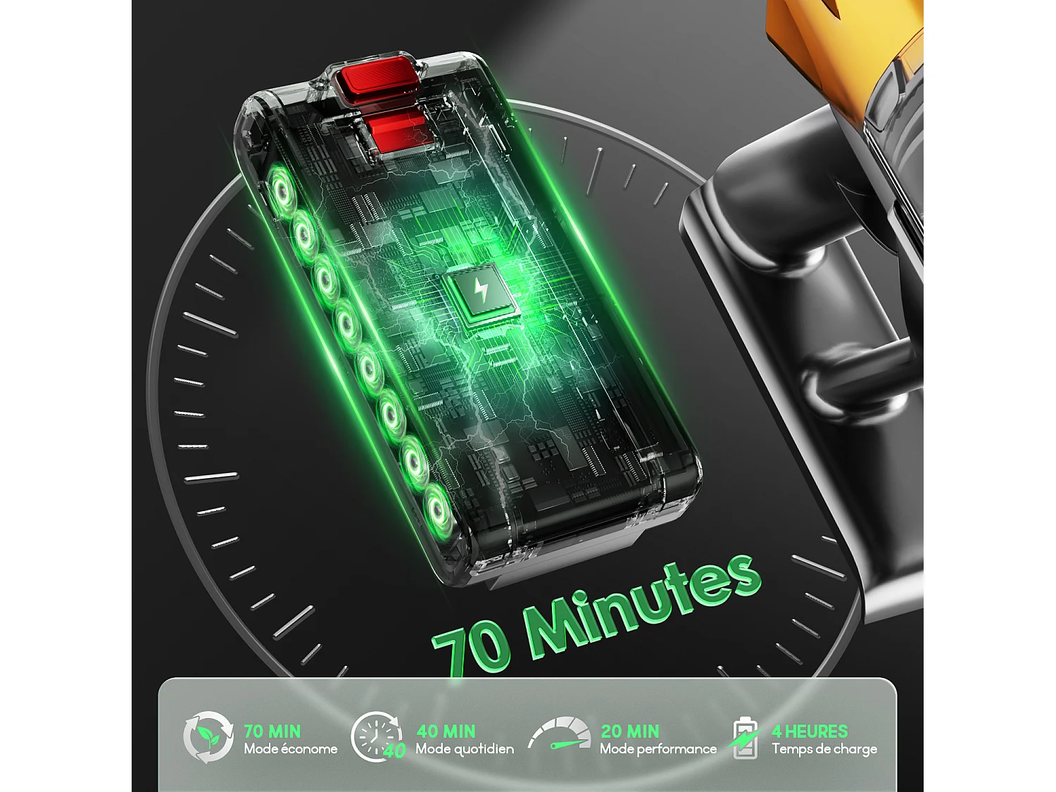 Hiazurm Aspirateur sans fil - 70000Pa - Aspirateur 3 niveaux de puissance d'aspiration - Écran LED - Autonomie de 20-70 minutes