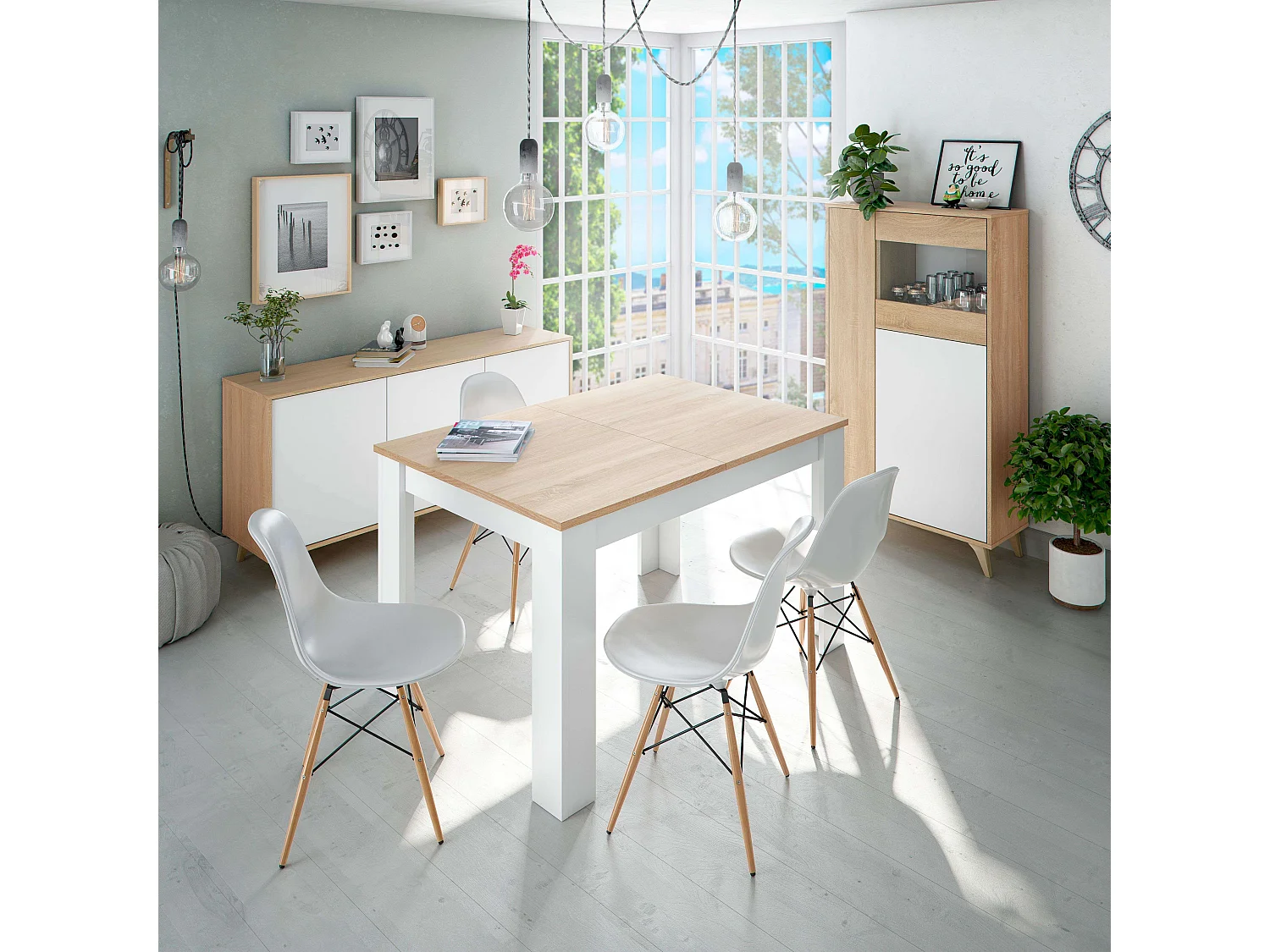 Pack 4 Sillas Comedor nórdicas Vintage Blanco Patas Haya 83x51x47 cm