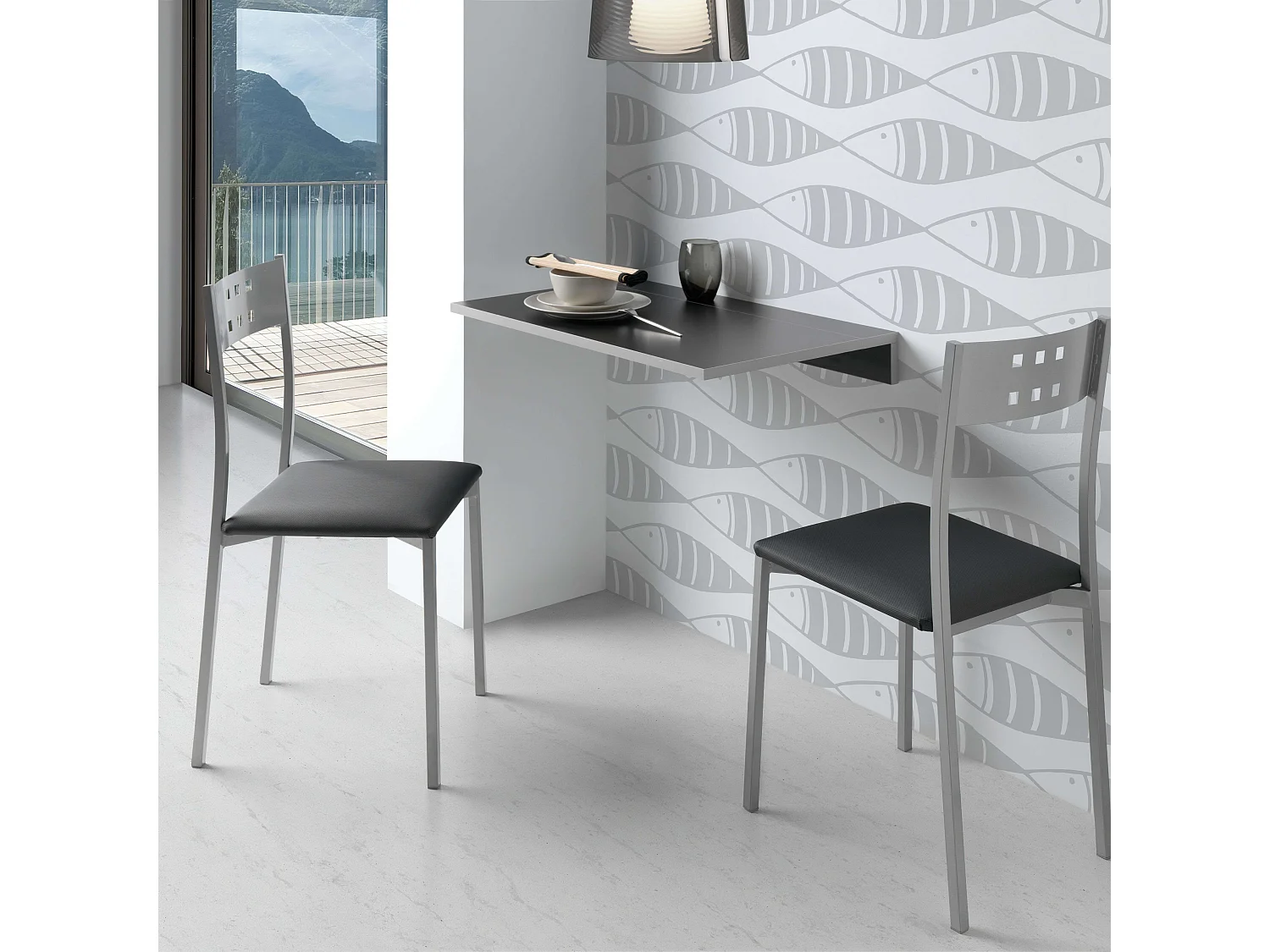 Pack 2 Sillas Costa Metal Polipiel Cocina Comedor Negro 86x47x41 cm