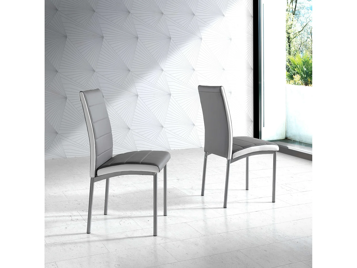Pack 2 Sillas de Comedor Meli, Sillas Salón Polipiel Gris 45x92x54cm