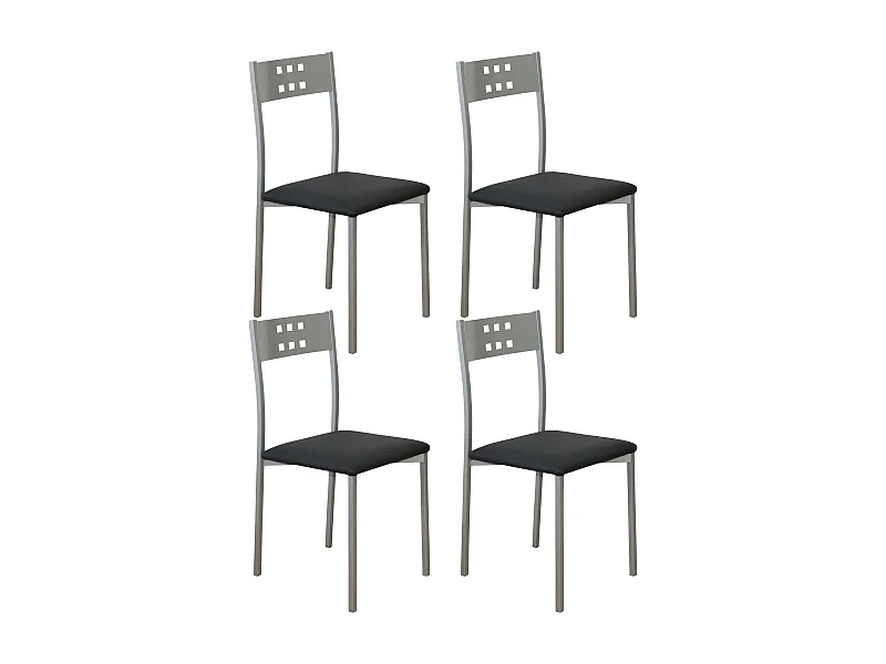 Pack 4 Sillas Costa Metal Polipiel Cocina Comedor Negro 86x47x41 cm