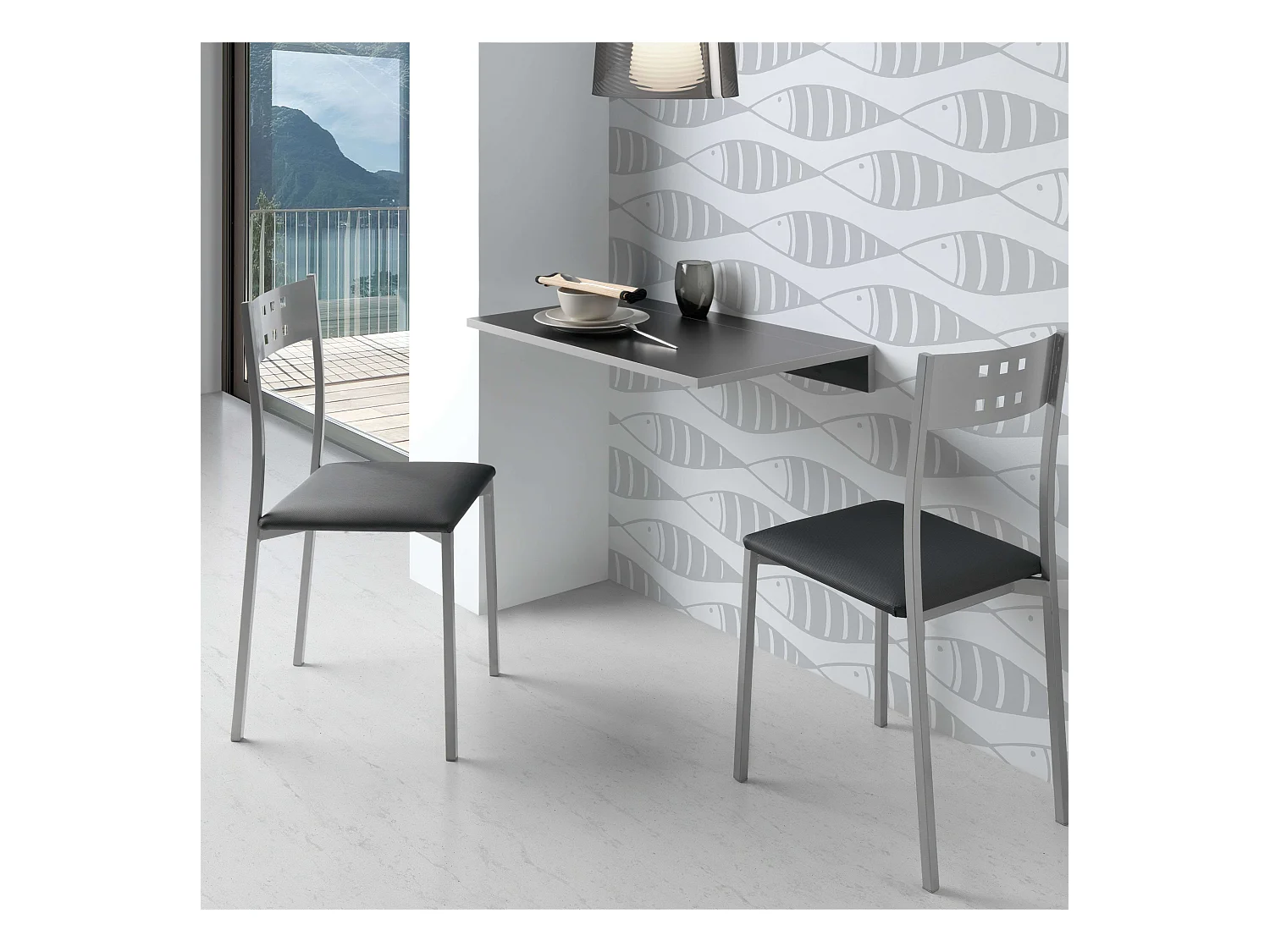 Pack 4 Sillas Costa Metal Polipiel Cocina Comedor Negro 86x47x41 cm