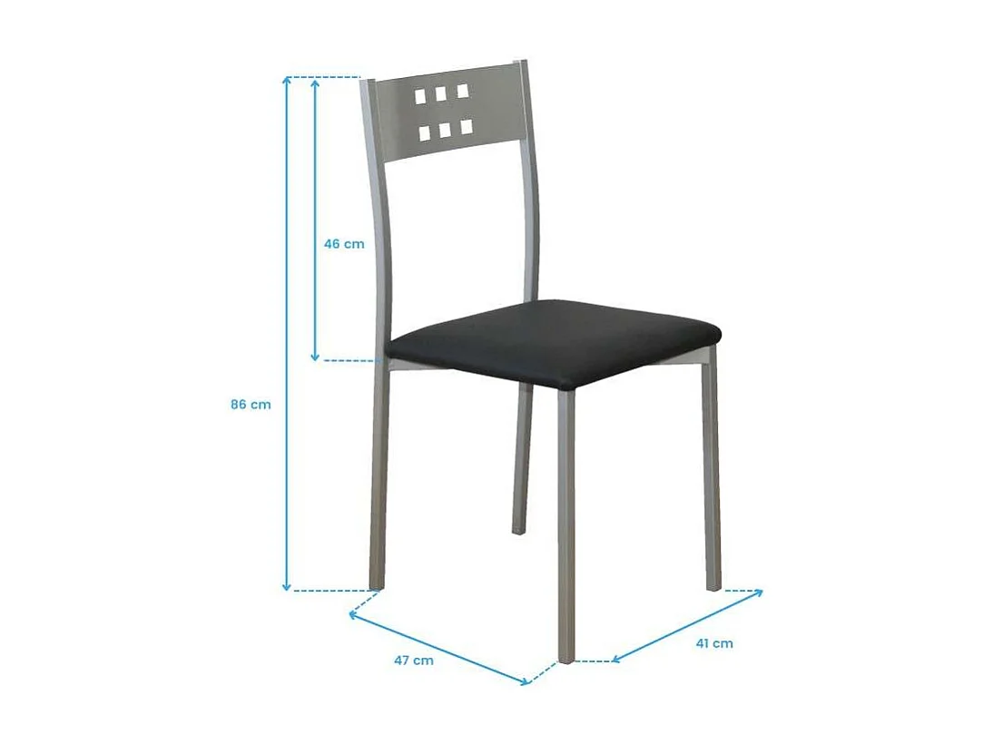 Pack 4 Sillas Costa Metal Polipiel Cocina Comedor Negro 86x47x41 cm