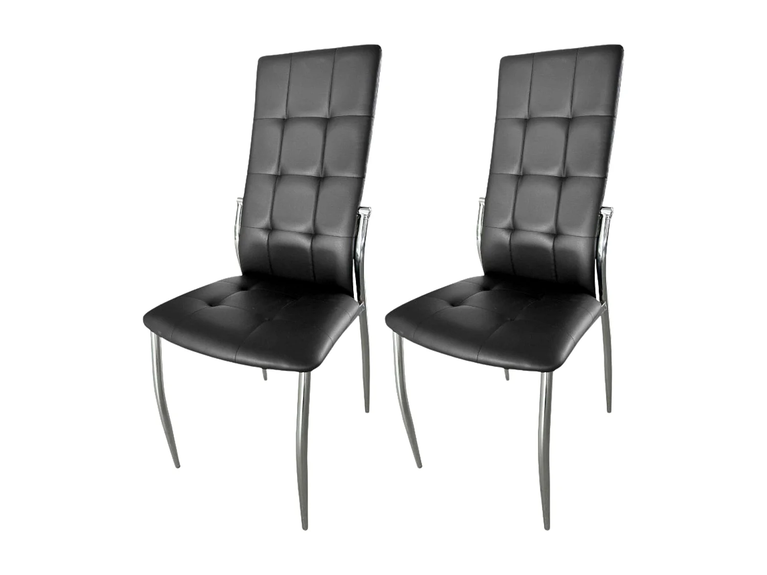 Pack de 2 Sillas de Comedor Salón Laci, Polipiel Cromadas Negro 45x101x51 cm