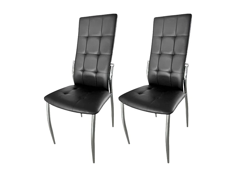 Pack de 2 Sillas de Comedor Salón Laci, Polipiel Cromadas Negro 45x101x51 cm