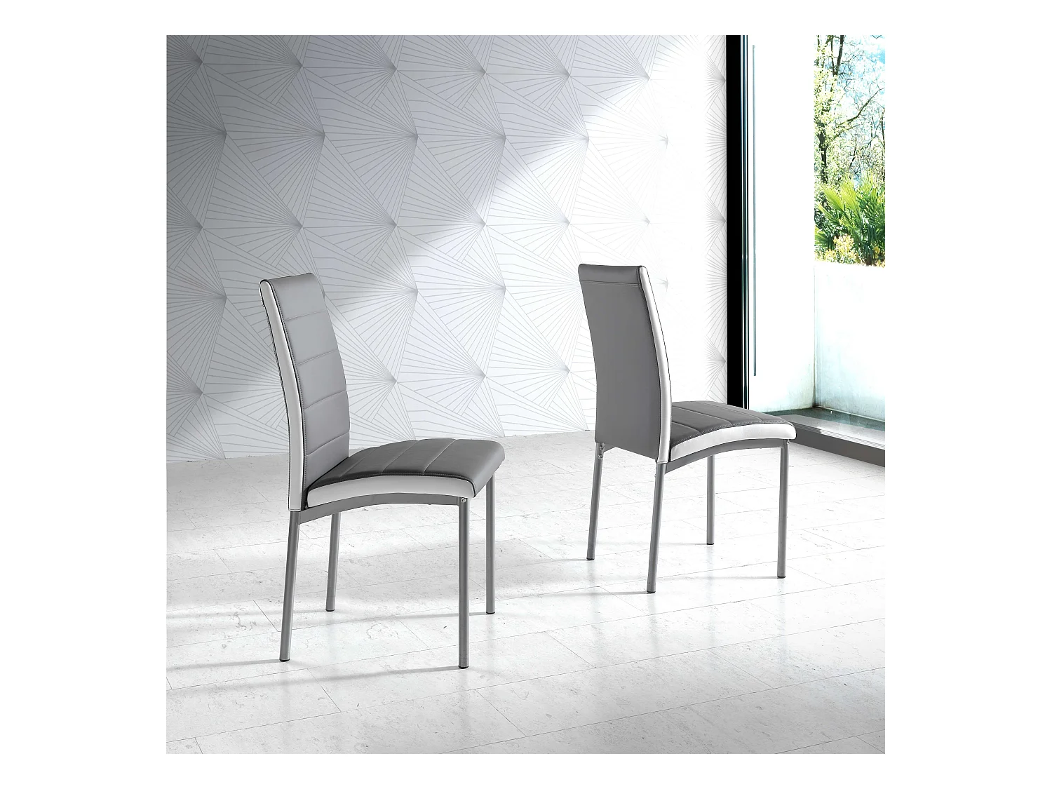 Pack 4 Sillas de Comedor Meli, Sillas Salón Polipiel Gris 45x92x54cm