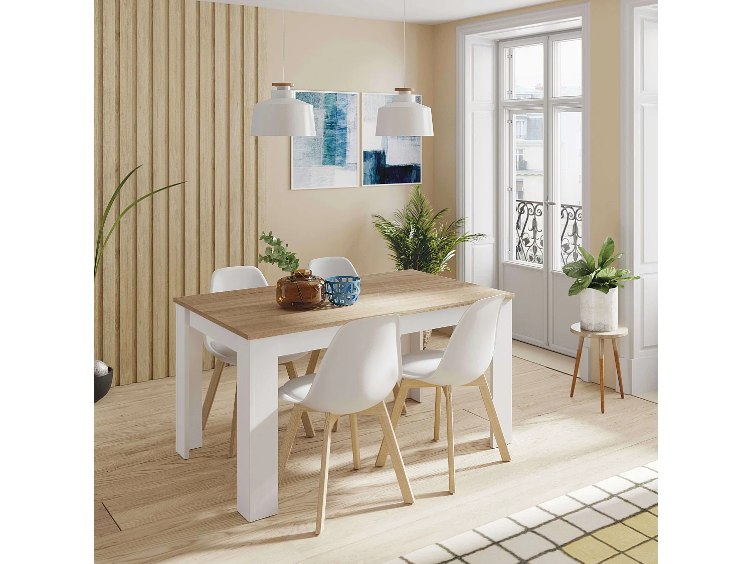 Pack 4 Sillas Nórdic Estilo Nórdico Blanco y Roble 83x49x56 cm