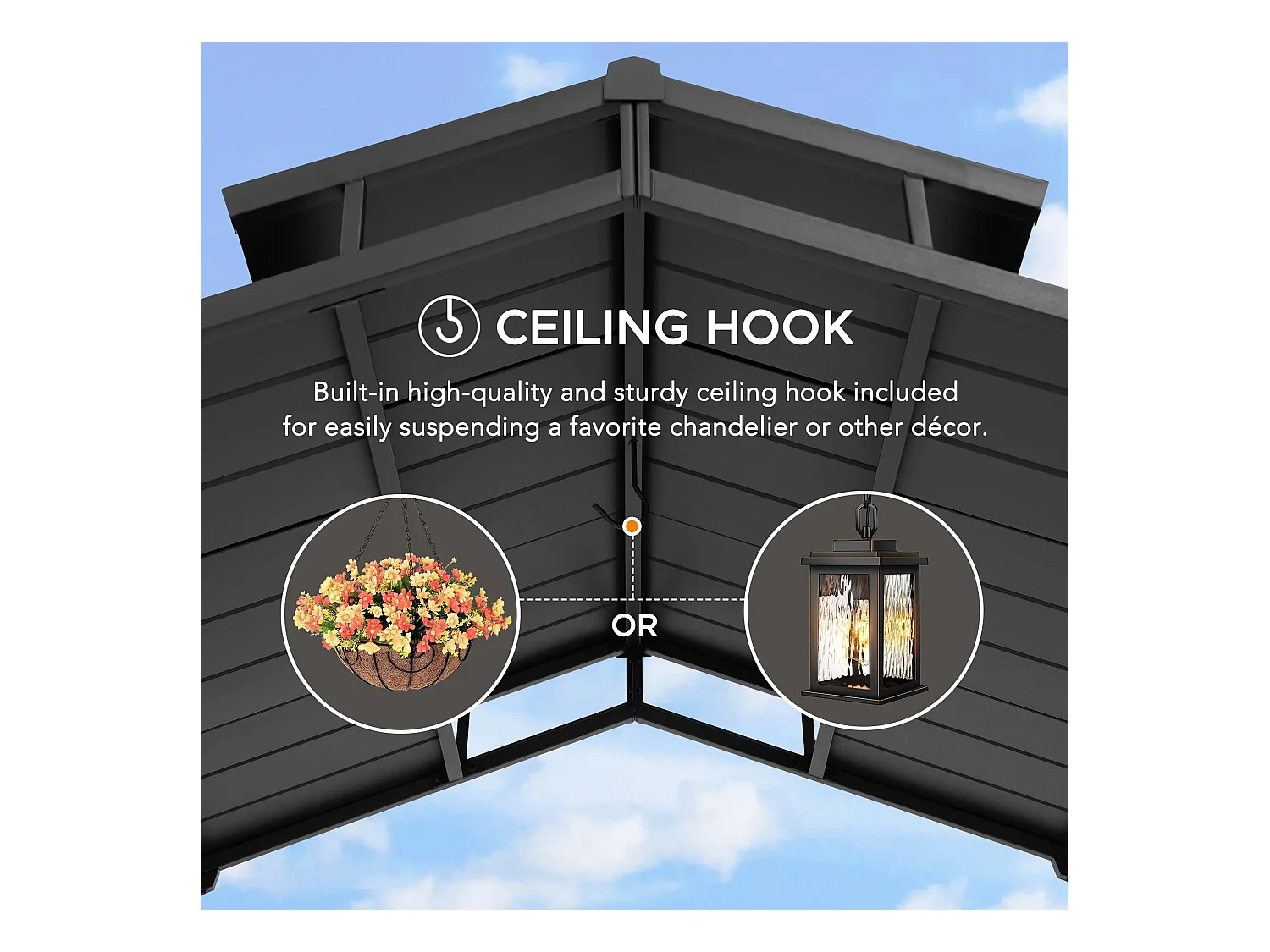 Gazebo grill à toit rigide avec crochets et étagères de bar ECRINS 242 cm x 153 cm