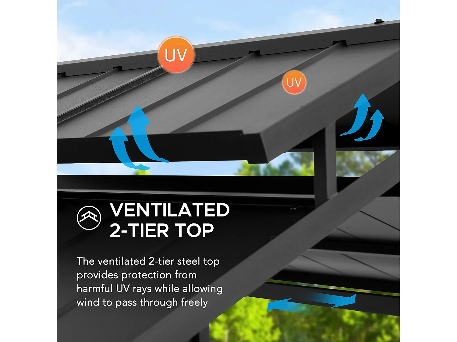 Gazebo grill à toit rigide avec crochets et étagères de bar ECRINS 242 cm x 153 cm