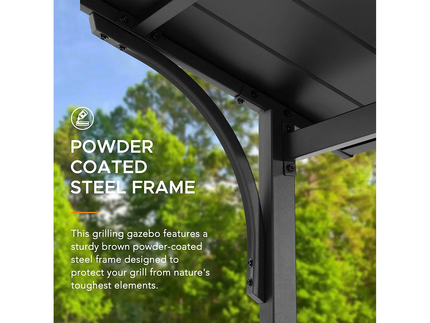 Gazebo grill à toit rigide avec crochets et étagères de bar ECRINS 242 cm x 153 cm