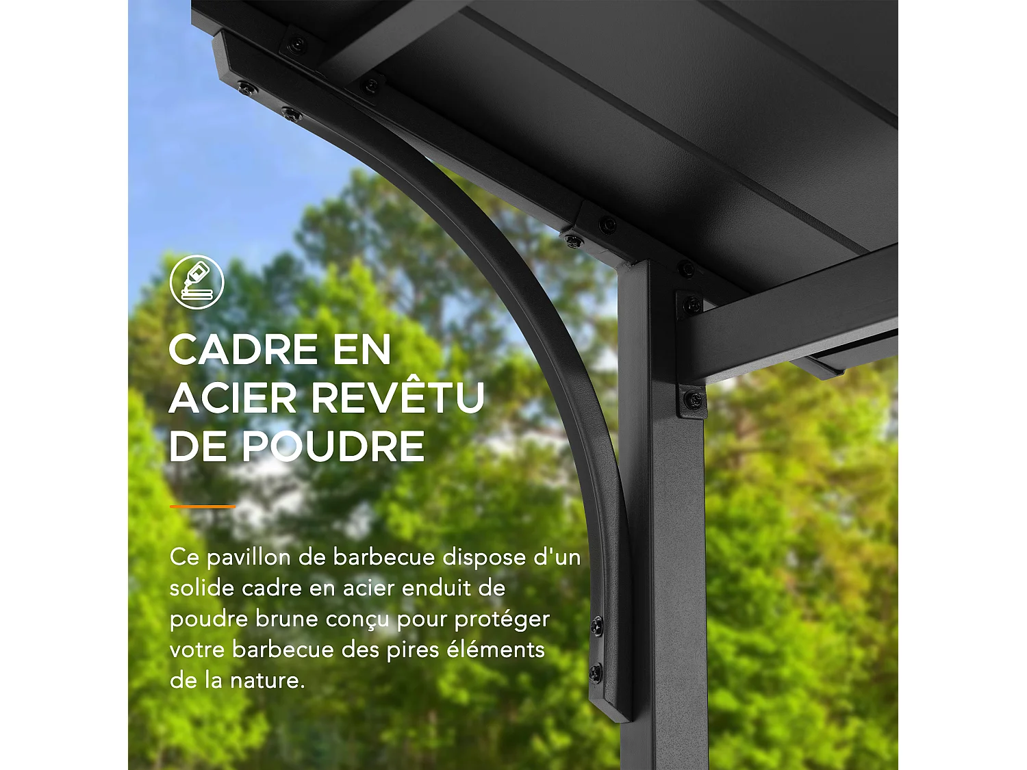 Gazebo grill à toit rigide avec crochets et étagères de bar ECRINS 242 cm x 153 cm