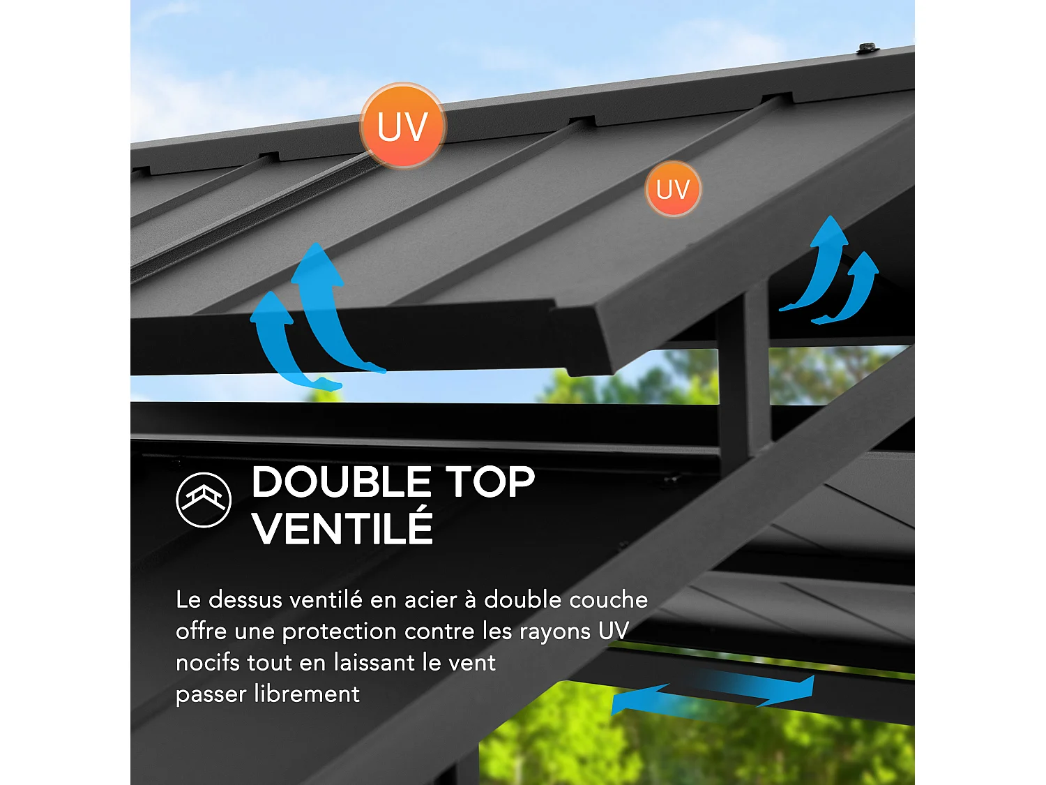 Gazebo grill à toit rigide avec crochets et étagères de bar ECRINS 242 cm x 153 cm