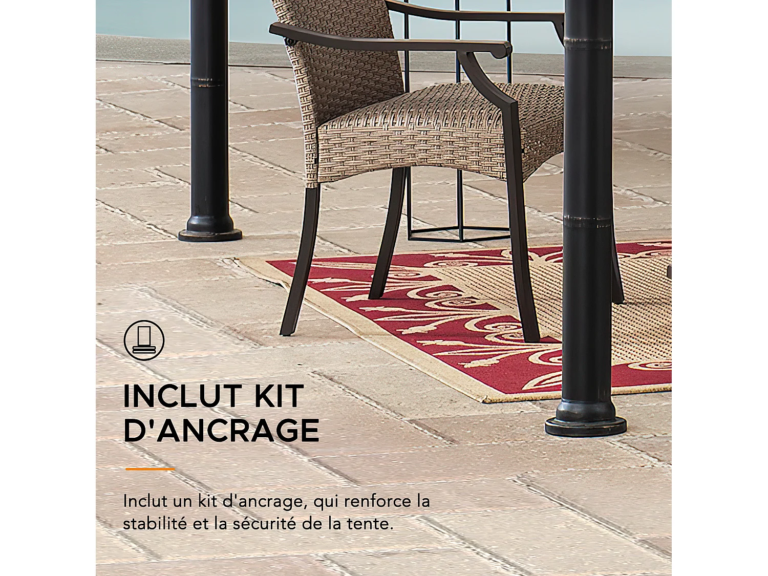 Tonnelle de jardin en acier ANETO 340cm x 340cm, toit à deux niveaux, couleur marron