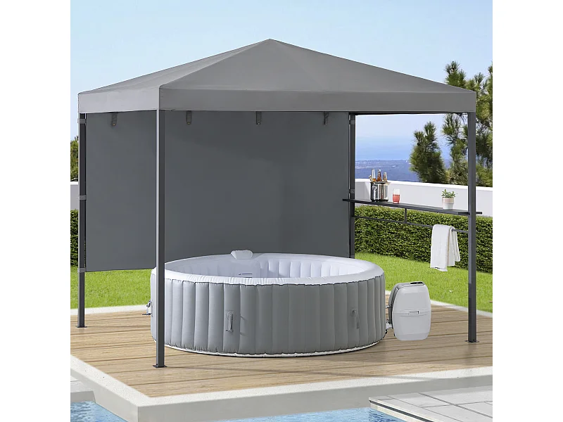Pavillon Tonnelle de jardin en acier KABRU 220cm x 280cm, toit souple, gris