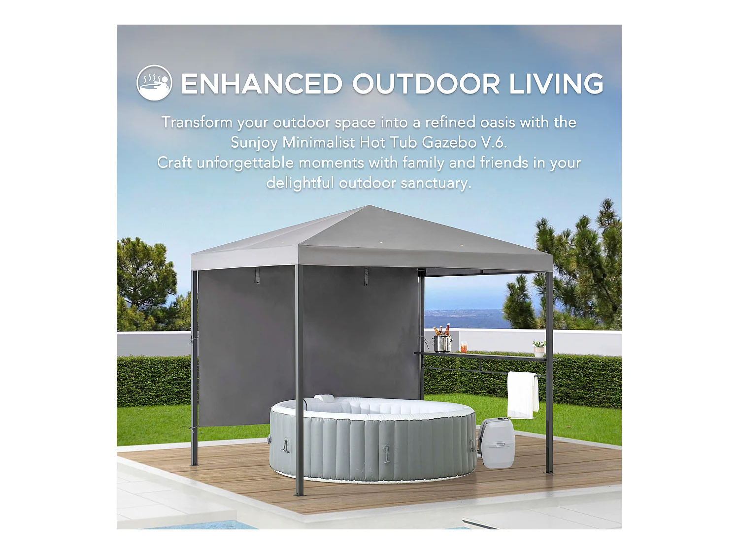 Pavillon Tonnelle de jardin en acier KABRU 220cm x 280cm, toit souple, gris