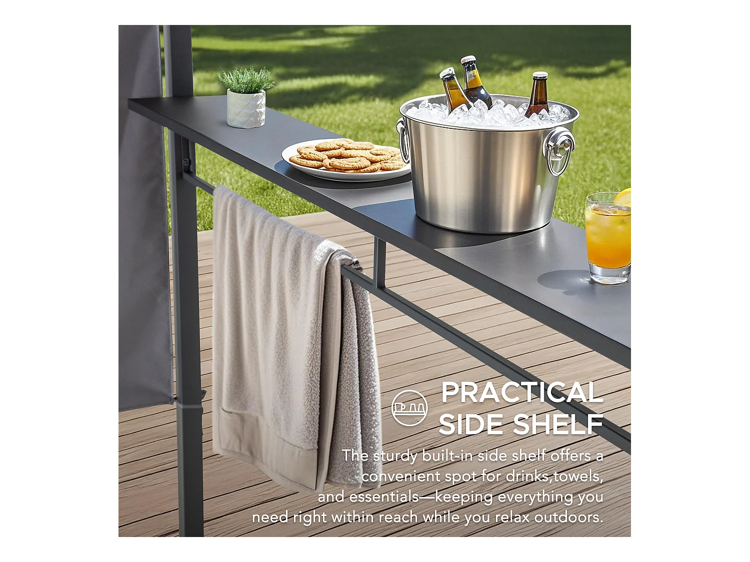 Pavillon Tonnelle de jardin en acier KABRU 220cm x 280cm, toit souple, gris