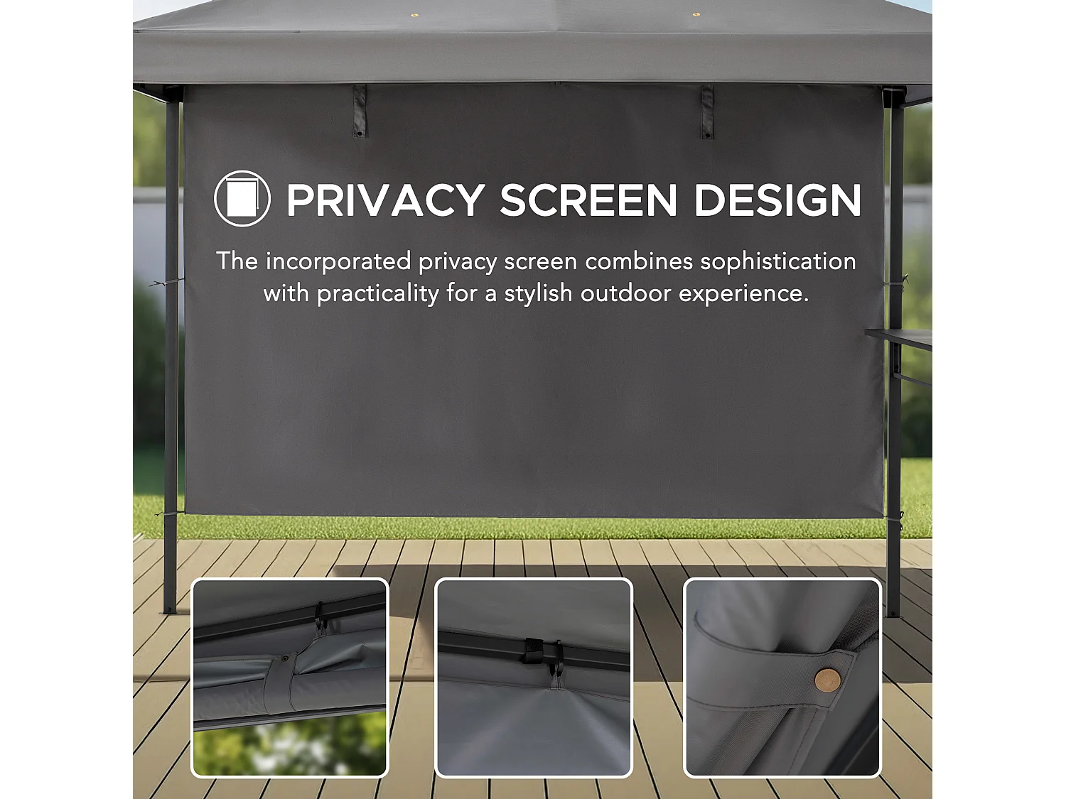 Pavillon Tonnelle de jardin en acier KABRU 220cm x 280cm, toit souple, gris