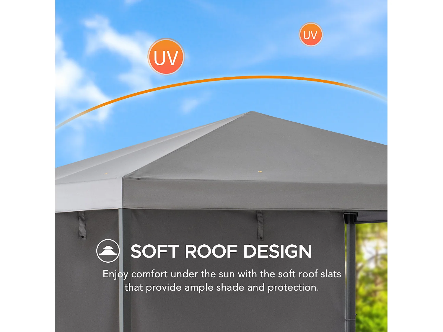 Pavillon Tonnelle de jardin en acier KABRU 220cm x 280cm, toit souple, gris