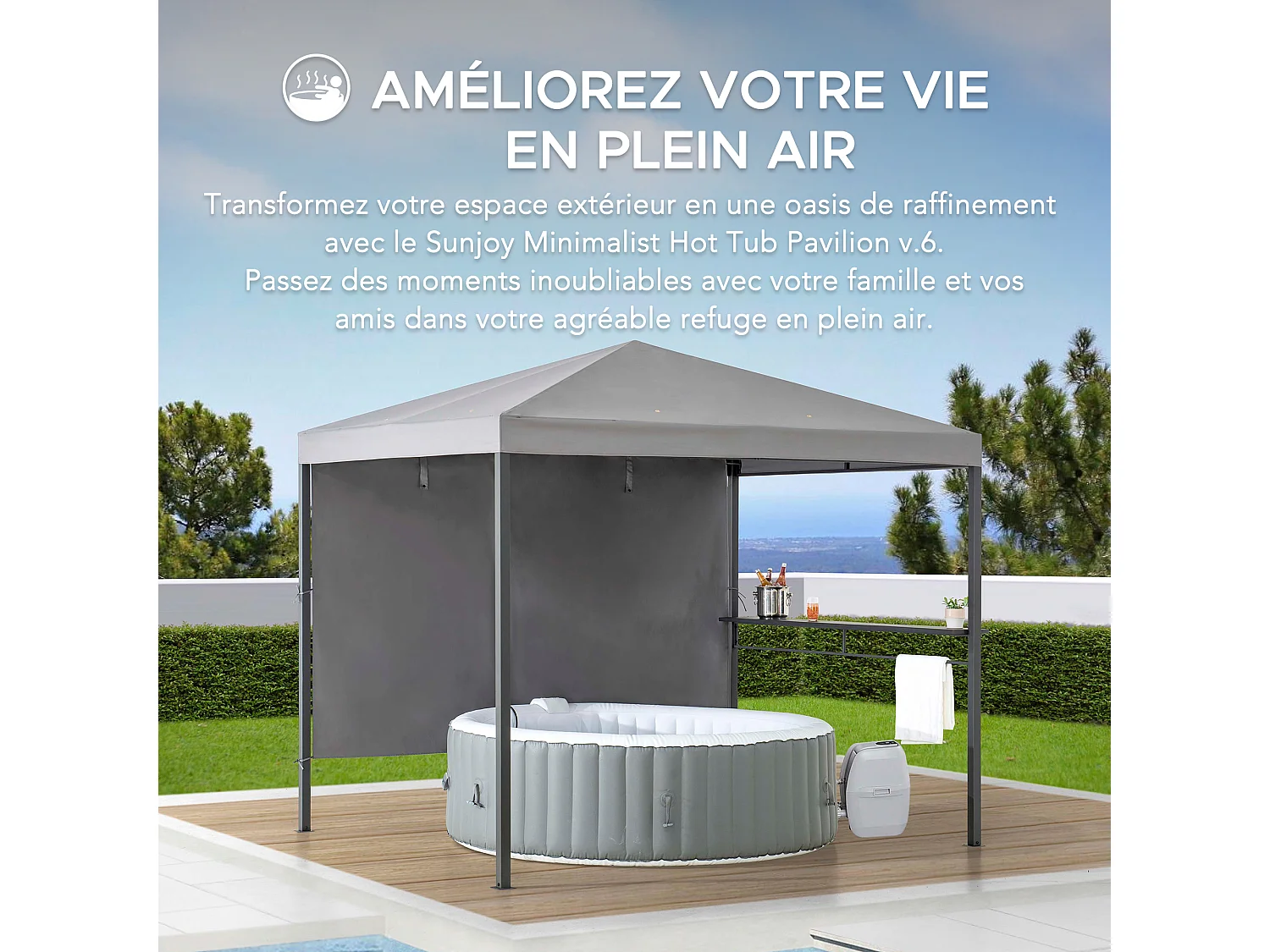Pavillon Tonnelle de jardin en acier KABRU 220cm x 280cm, toit souple, gris
