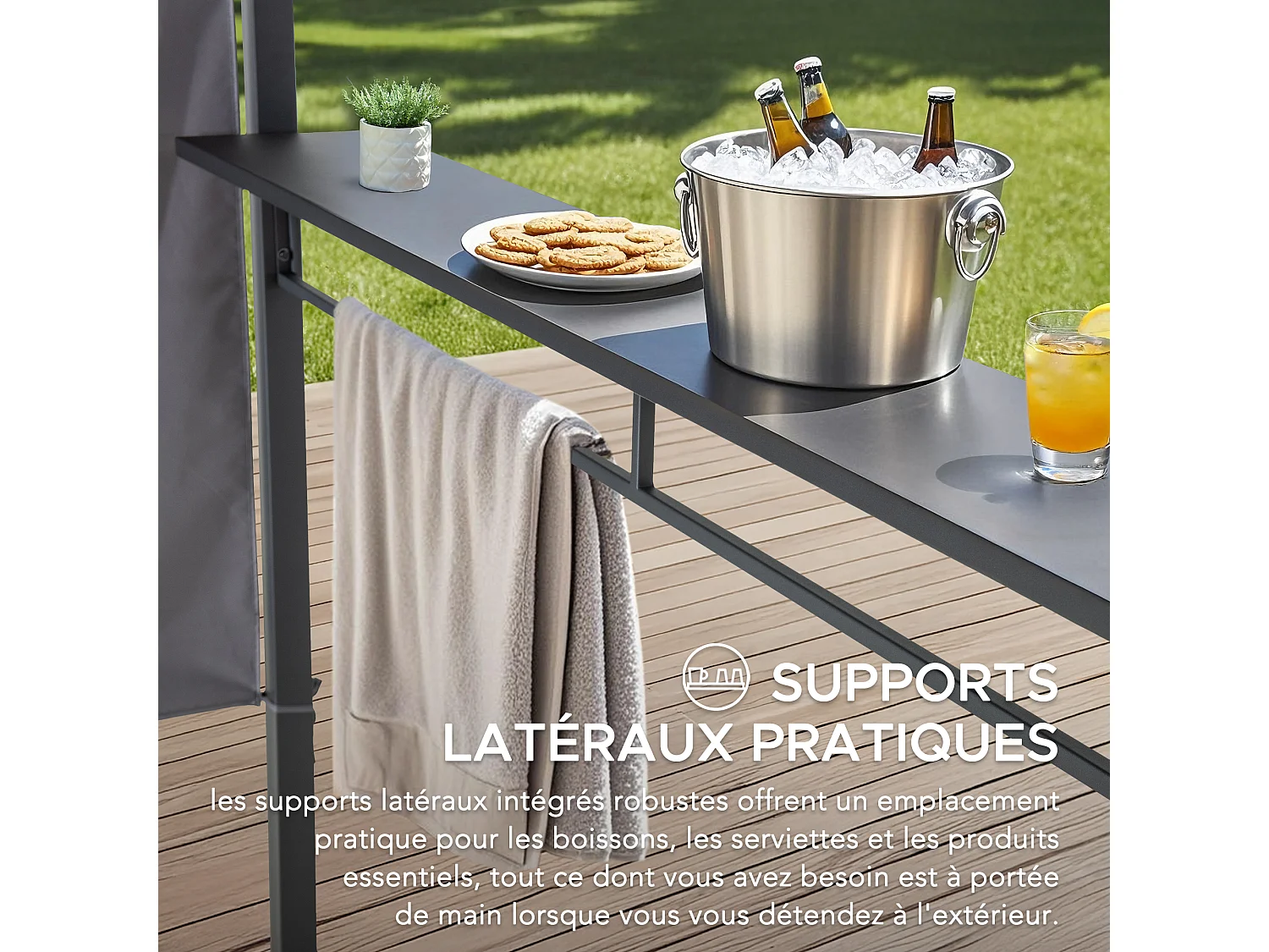 Pavillon Tonnelle de jardin en acier KABRU 220cm x 280cm, toit souple, gris