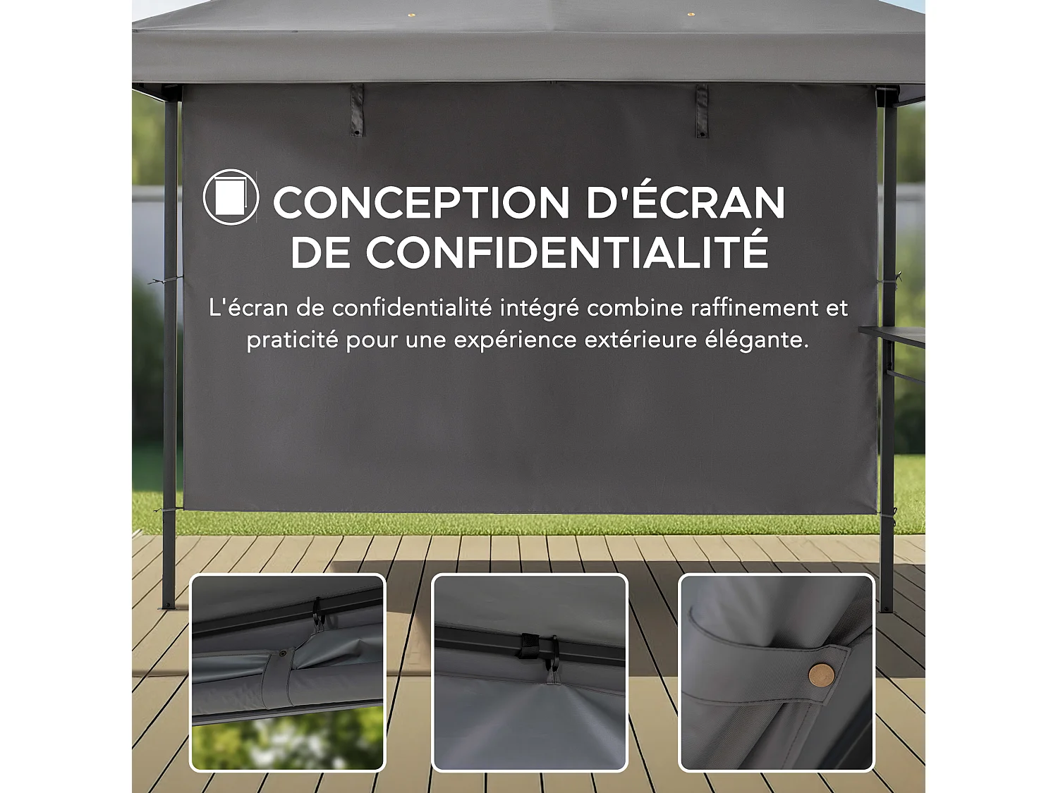 Pavillon Tonnelle de jardin en acier KABRU 220cm x 280cm, toit souple, gris