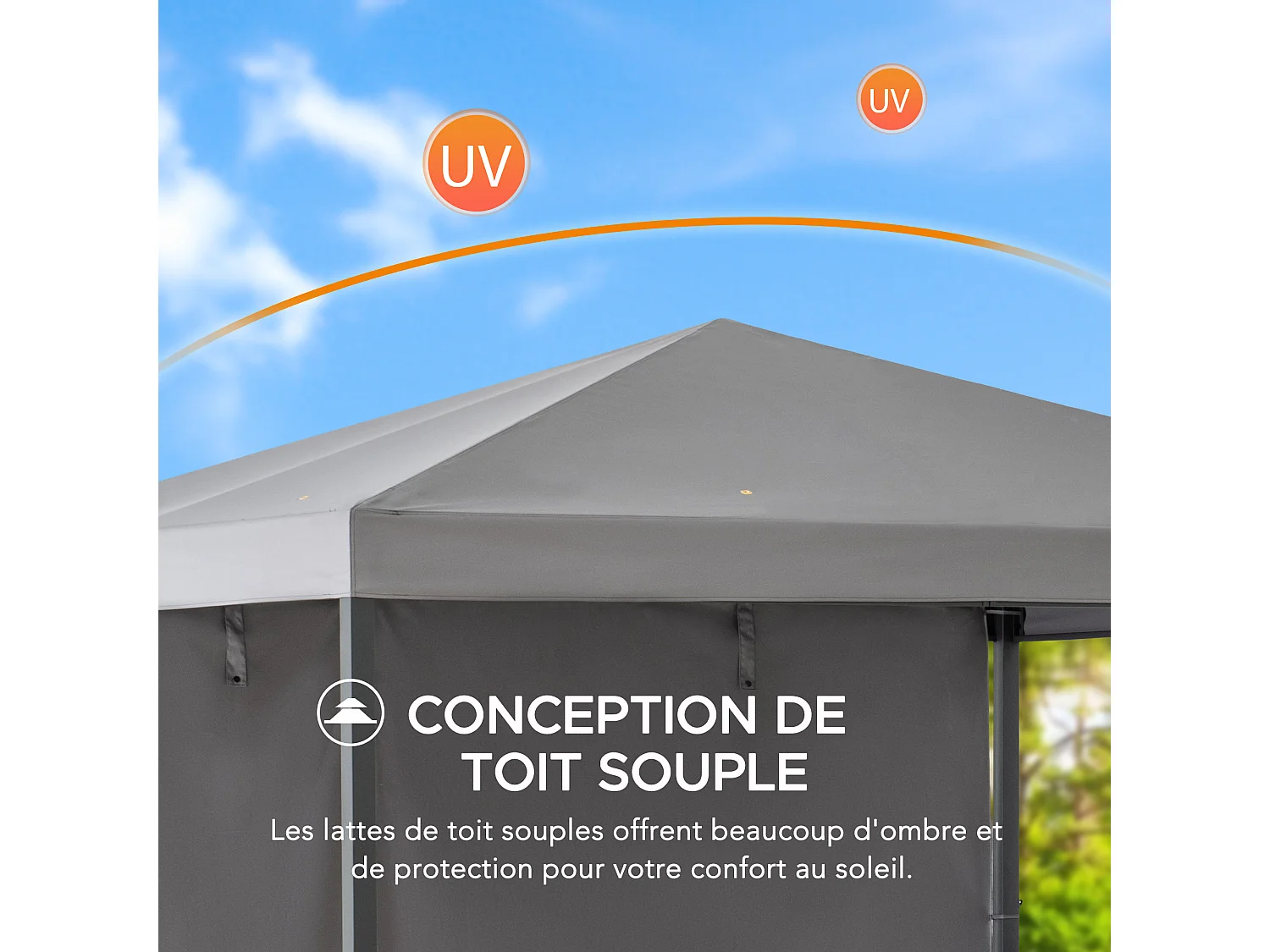 Pavillon Tonnelle de jardin en acier KABRU 220cm x 280cm, toit souple, gris