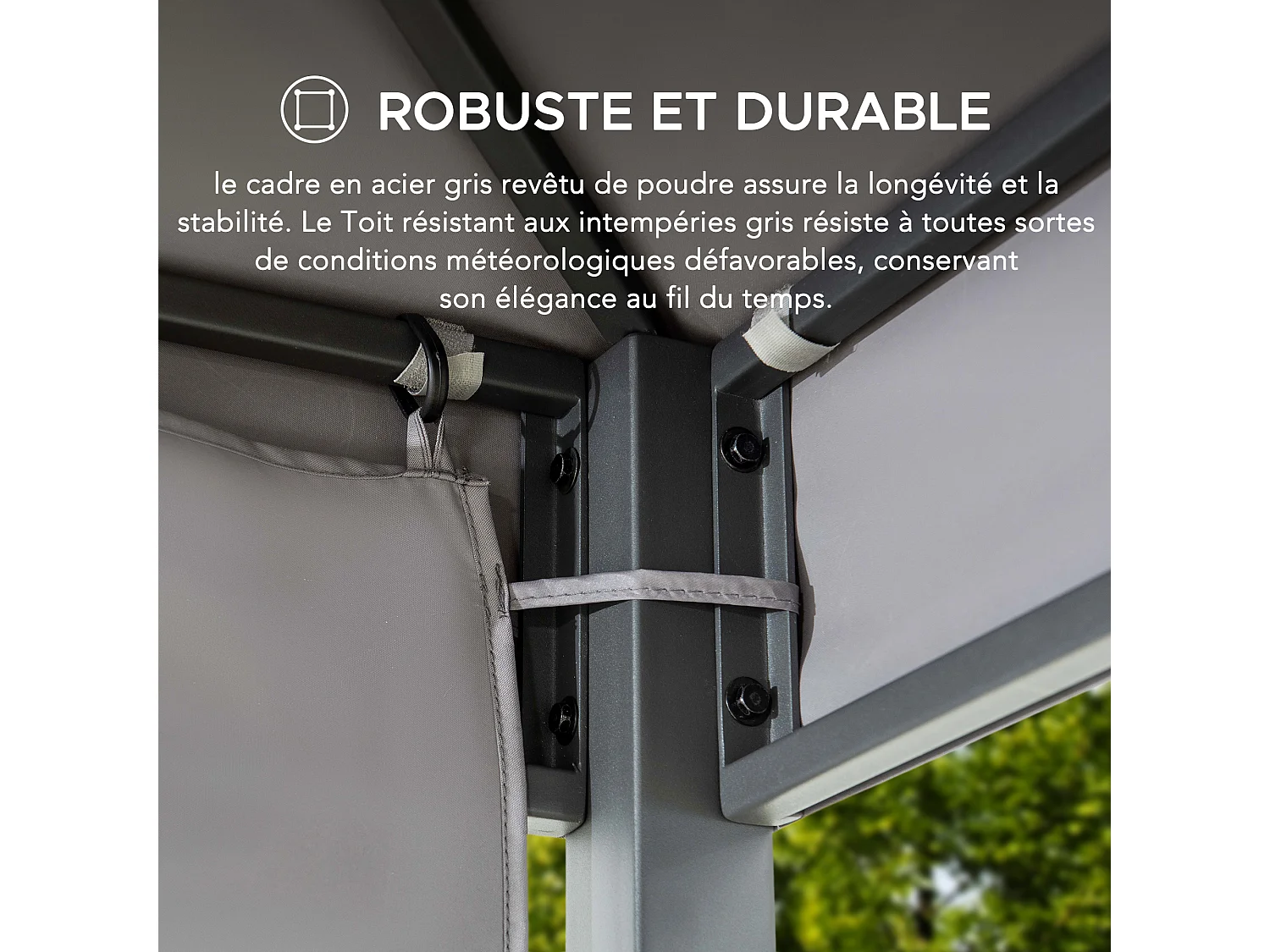 Pavillon Tonnelle de jardin en acier KABRU 220cm x 280cm, toit souple, gris