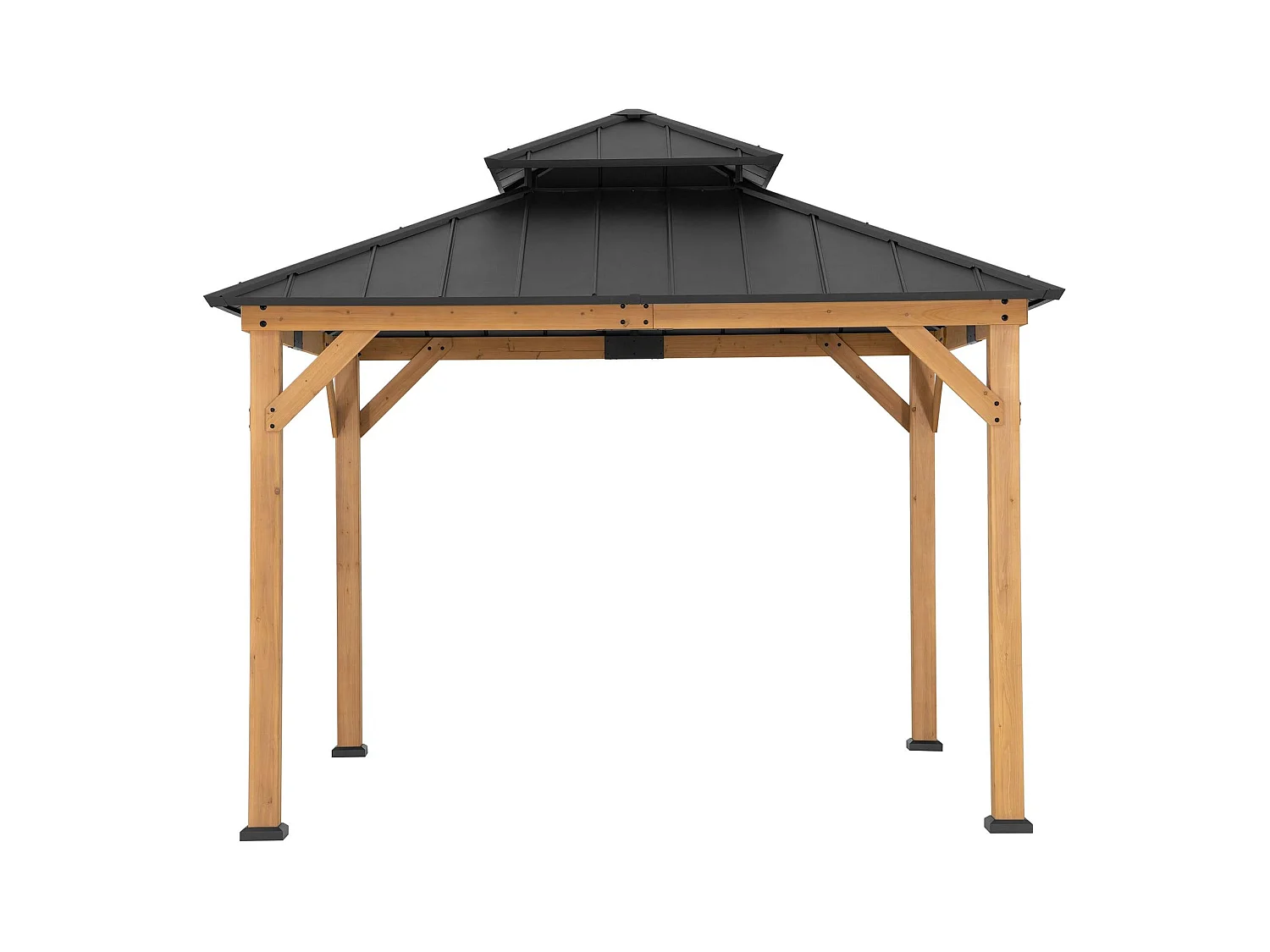 Tonnelle d'extérieur en bois avec toit rigide en acier anthracite et crochet de plafond KAPS 330 cm x 330 cm