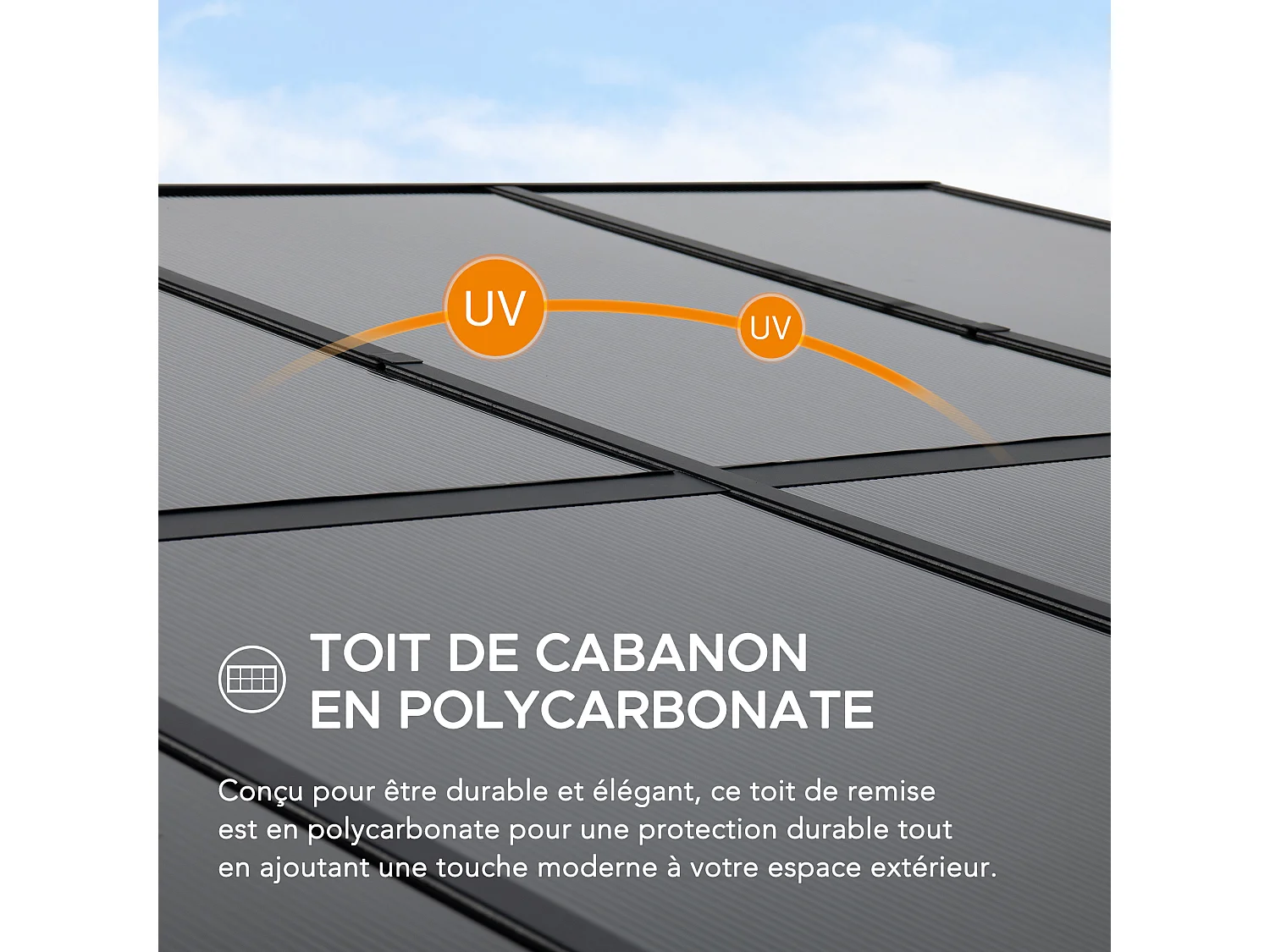 Tonnelle murale à toit métallique, tonnelle adossée avec rideau et filet MEIJE 360 cm x 300 cm